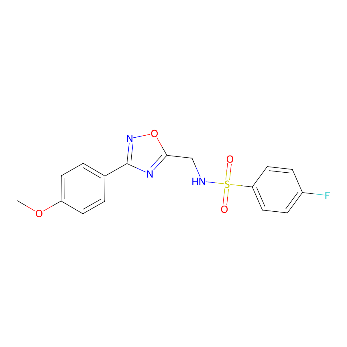 4-fluoro-N-[[3-(4-methoxyphenyl)-1,2,4-oxadiazol-5-yl]methyl]benzenesulfonamide molecular structure, CAS 838895-41-3