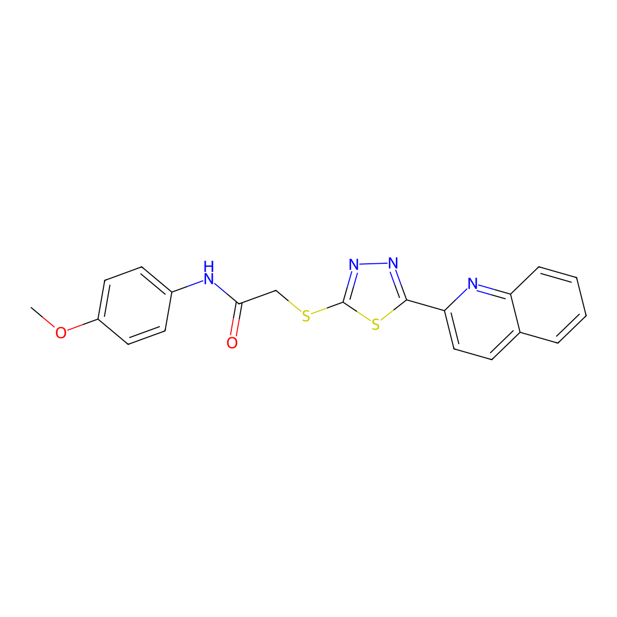 N-(4-methoxyphenyl)-2-[(5-quinolin-2-yl-1,3,4-thiadiazol-2-yl)sulfanyl]acetamide molecular structure, CAS 838895-46-8