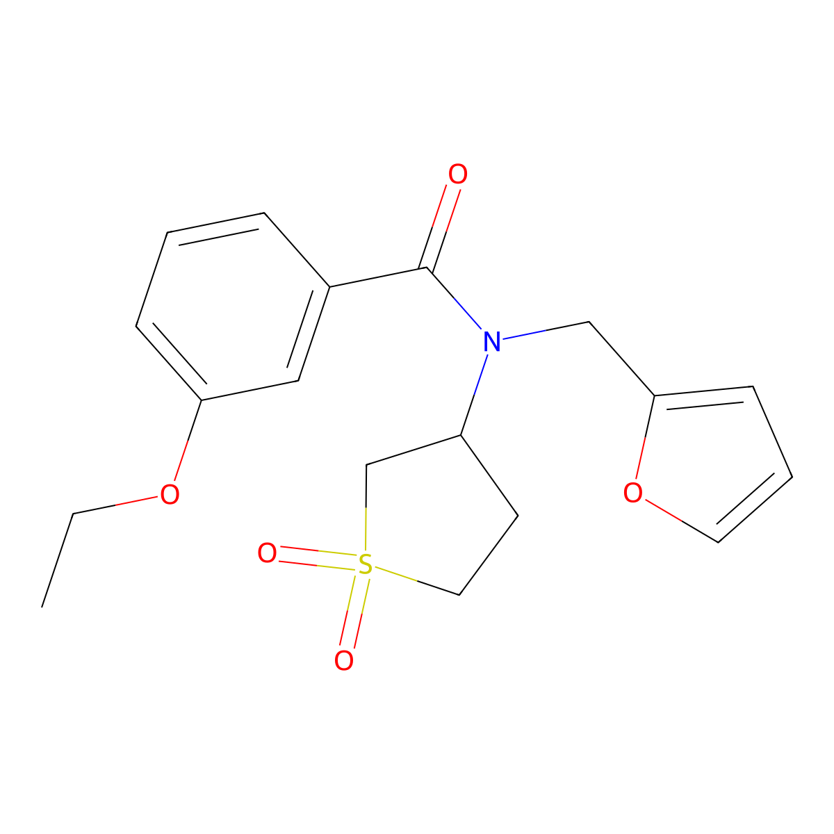 N-(1,1-dioxidotetrahydrothiophen-3-yl)-3-ethoxy-N-(furan-2-ylmethyl)benzamide molecular structure, CAS 838895-51-5