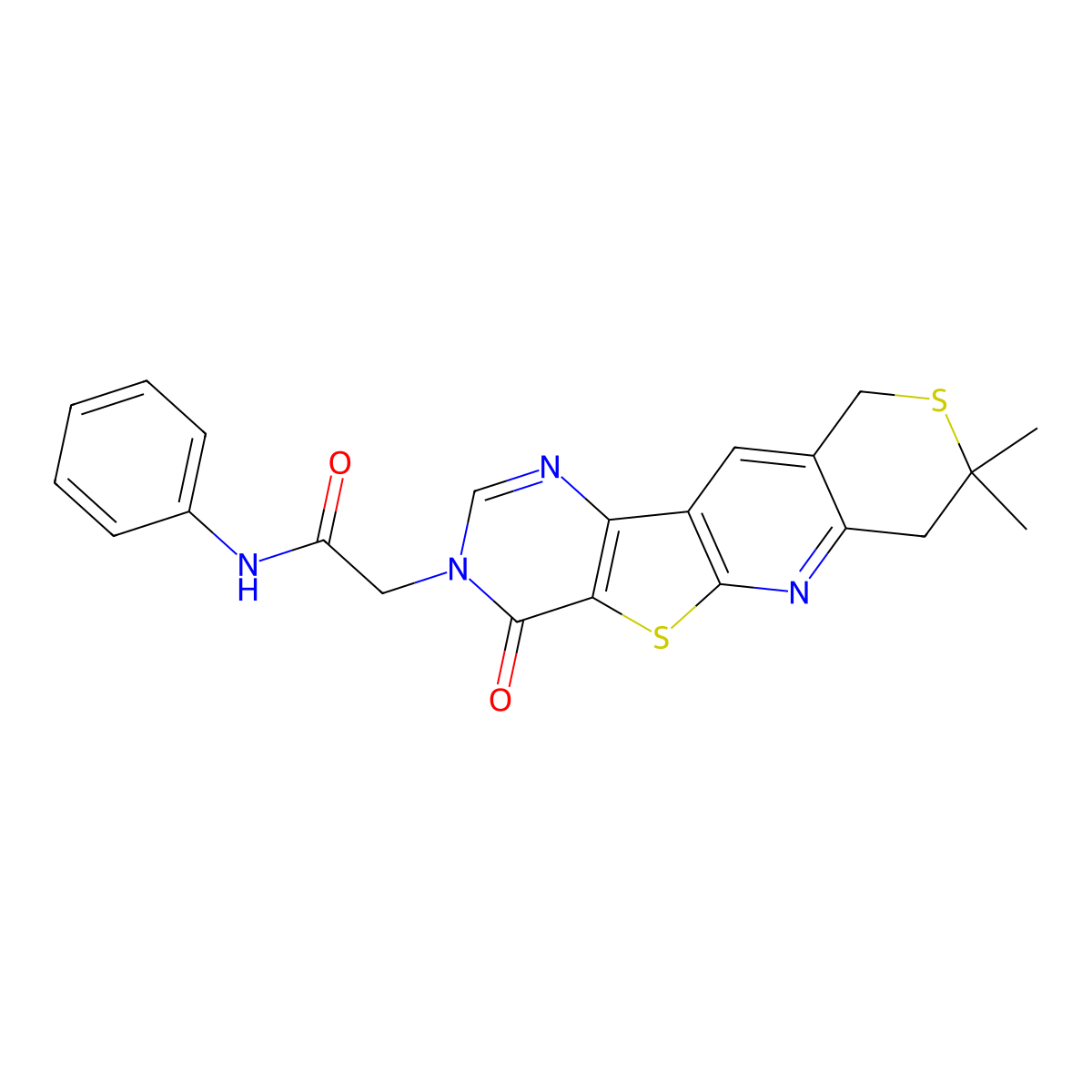 2-(8,8-dimethyl-4-oxo-4,7,8,10-tetrahydro-3H-thiopyrano[3'',4'':5',6']pyrido[3',2':4,5]thieno[3,2-d]pyrimidin-3-yl)-N-phenylacetamide molecular structure, CAS 838895-52-6