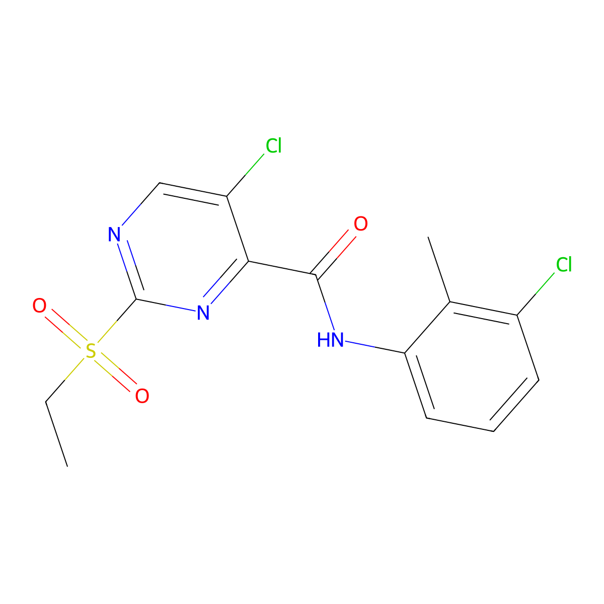 5-chloro-N-(3-chloro-2-methylphenyl)-2-ethylsulfonylpyrimidine-4-carboxamide molecular structure, CAS 838895-64-0