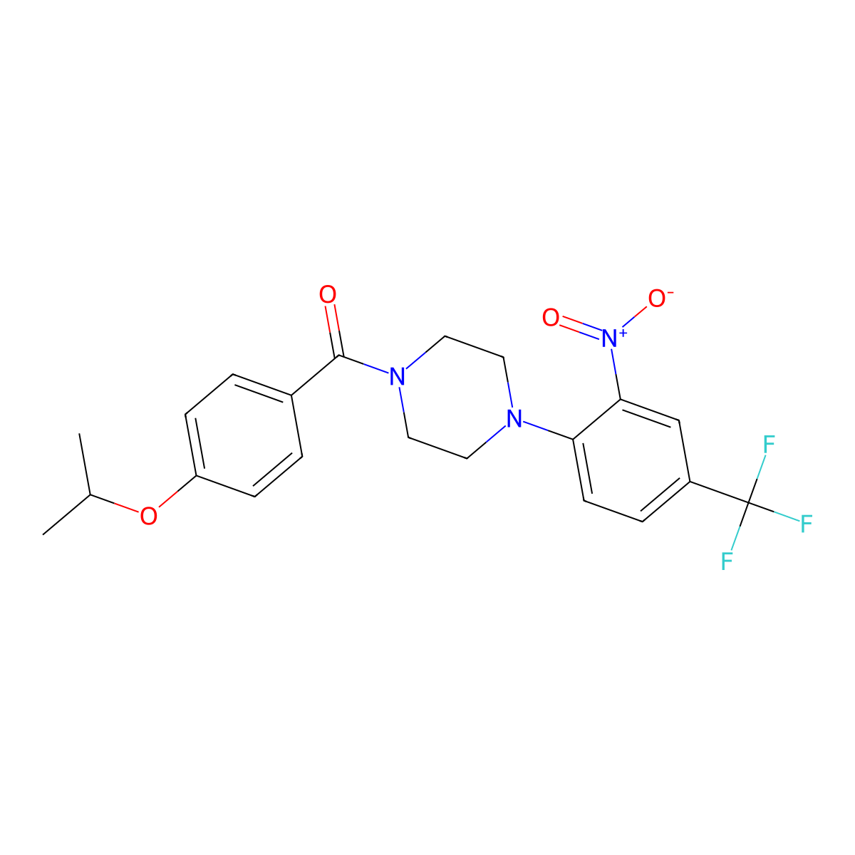 [4-[2-Nitro-4-(trifluoromethyl)phenyl]piperazin-1-yl]-(4-propan-2-yloxyphenyl)methanone molecular structure, CAS 838895-73-1