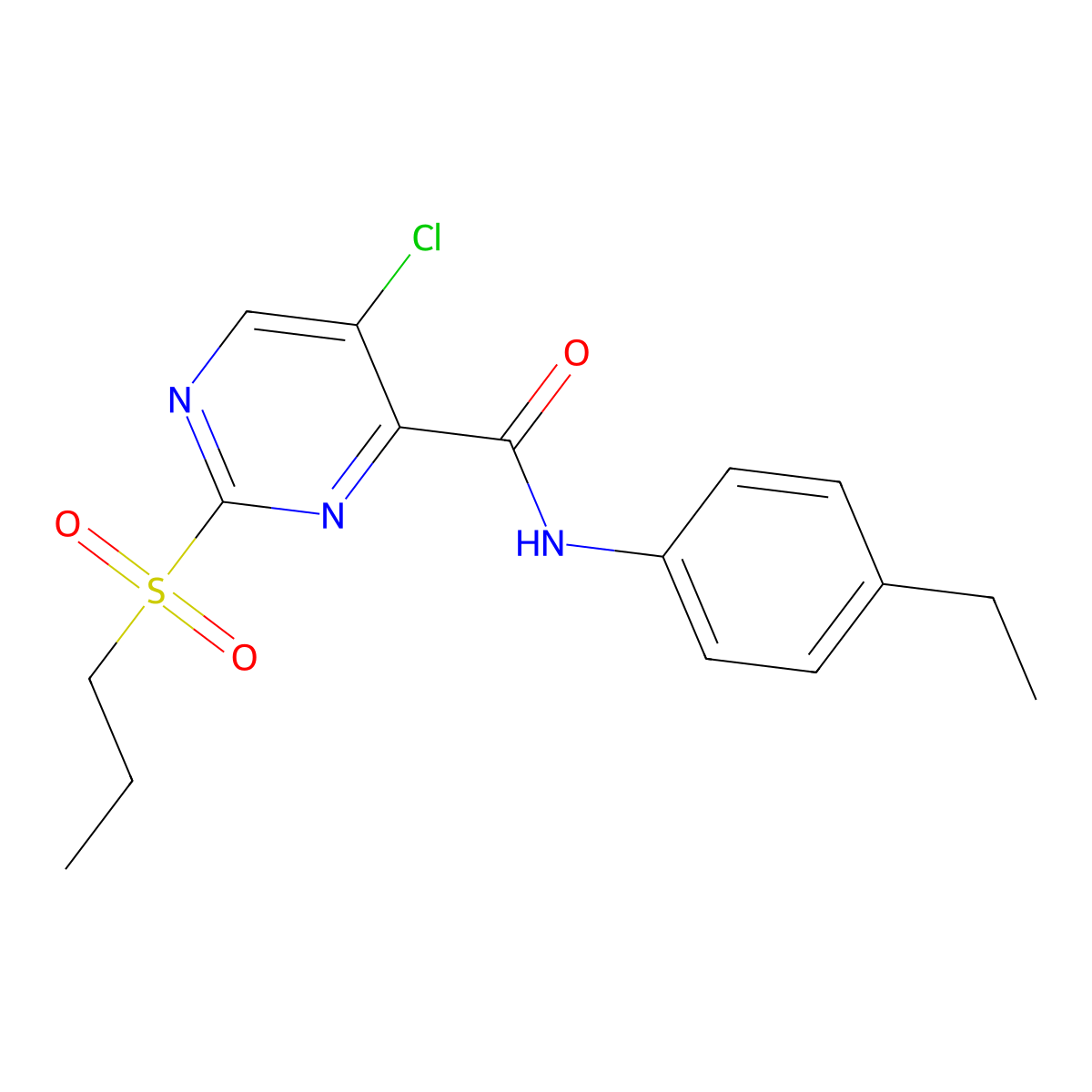 5-chloro-N-(4-ethylphenyl)-2-propylsulfonylpyrimidine-4-carboxamide molecular structure, CAS 838895-78-6