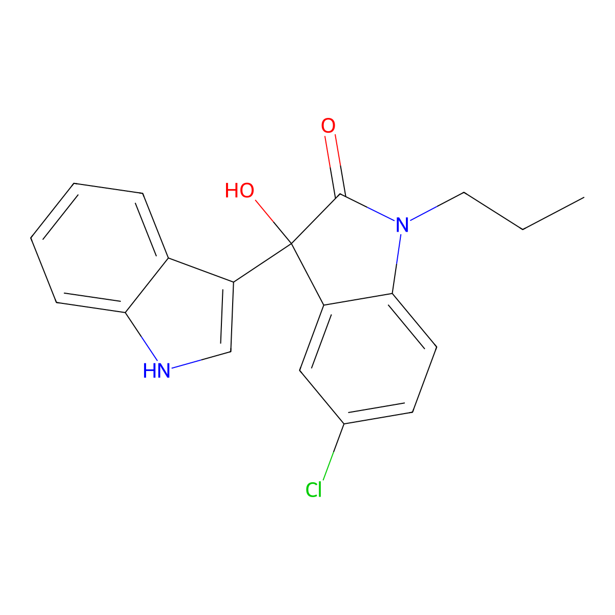 5-chloro-3-hydroxy-3-(1H-indol-3-yl)-1-propylindol-2-one molecular structure, CAS 838895-91-3