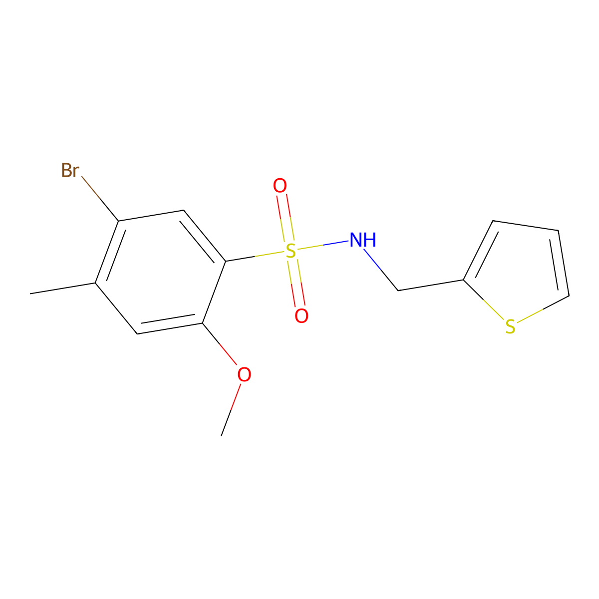 5-bromo-2-methoxy-4-methyl-N-(thiophen-2-ylmethyl)benzenesulfonamide molecular structure, CAS 838896-21-2