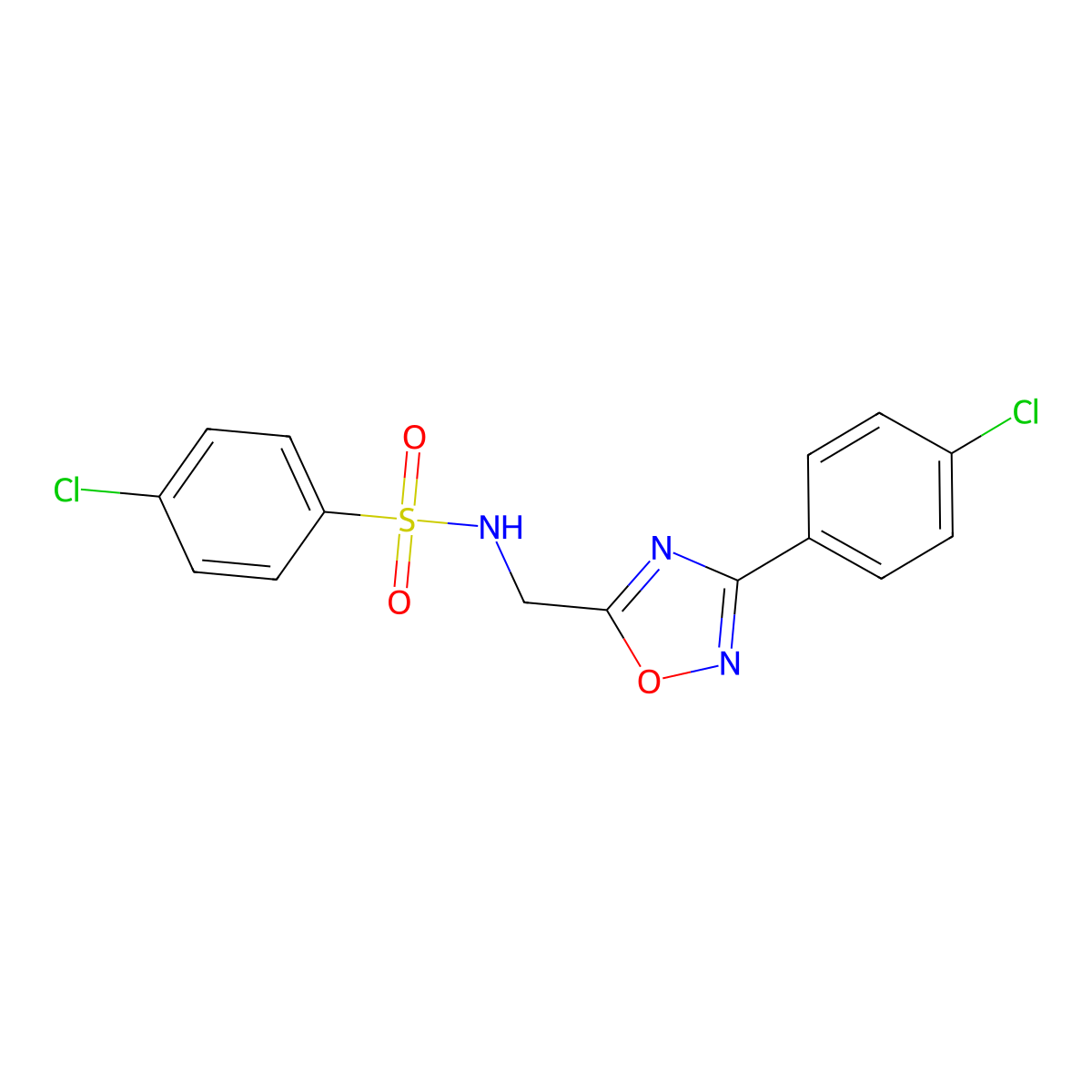 4-chloro-N-[[3-(4-chlorophenyl)-1,2,4-oxadiazol-5-yl]methyl]benzenesulfonamide molecular structure, CAS 838896-54-1