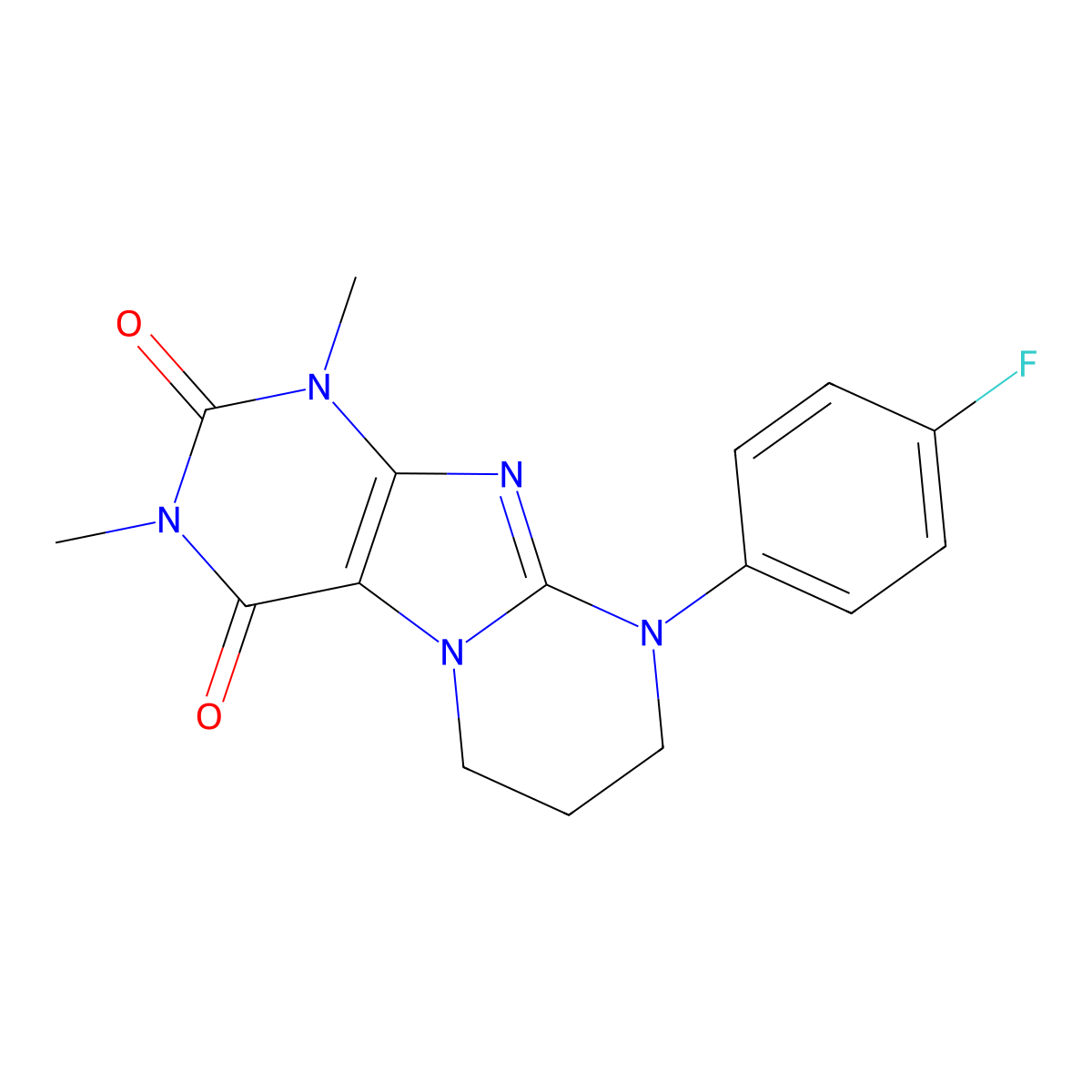 9-(4-fluorophenyl)-1,3-dimethyl-1H,2H,3H,4H,6H,7H,8H,9H-pyrimido[1,2-g]purine-2,4-dione molecular structure, CAS 838896-62-1