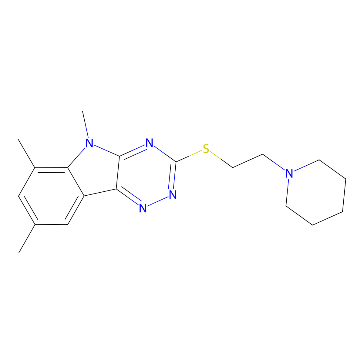 5,6,8-Trimethyl-3-(2-piperidin-1-ylethylsulfanyl)-[1,2,4]triazino[5,6-b]indole molecular structure, CAS 838896-63-2