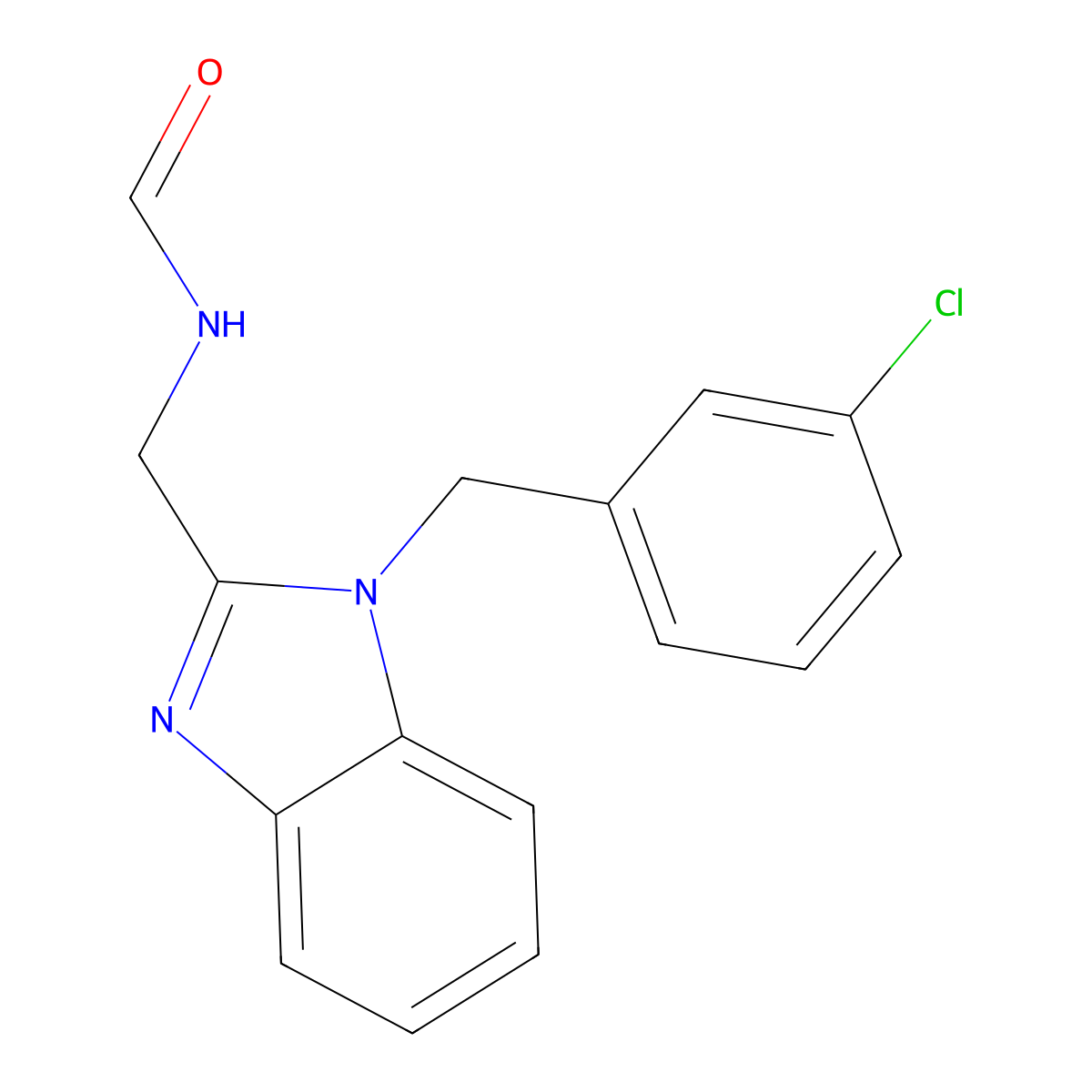 N-[[1-[(3-chlorophenyl)methyl]benzimidazol-2-yl]methyl]formamide molecular structure, CAS 838896-74-5