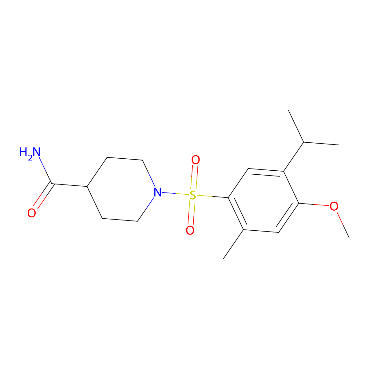 1-(4-Methoxy-2-methyl-5-propan-2-ylphenyl)sulfonylpiperidine-4-carboxamide molecular structure, CAS 838896-87-0