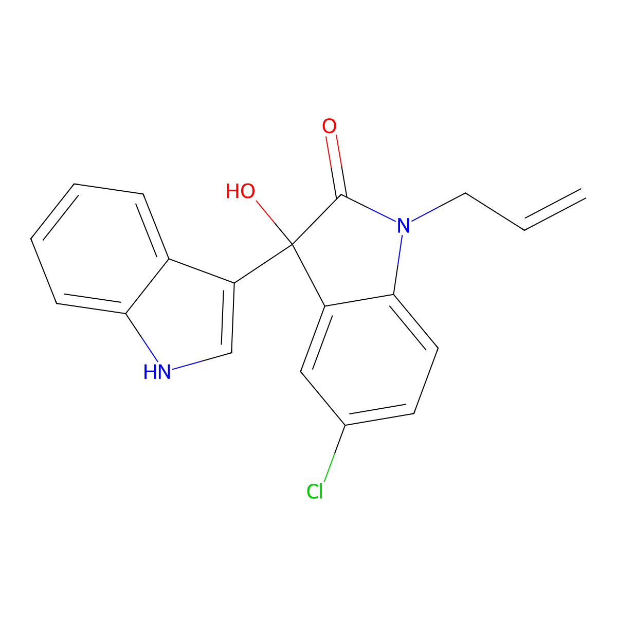 5-chloro-3-hydroxy-3-(1H-indol-3-yl)-1-prop-2-enylindol-2-one molecular structure, CAS 838896-97-2