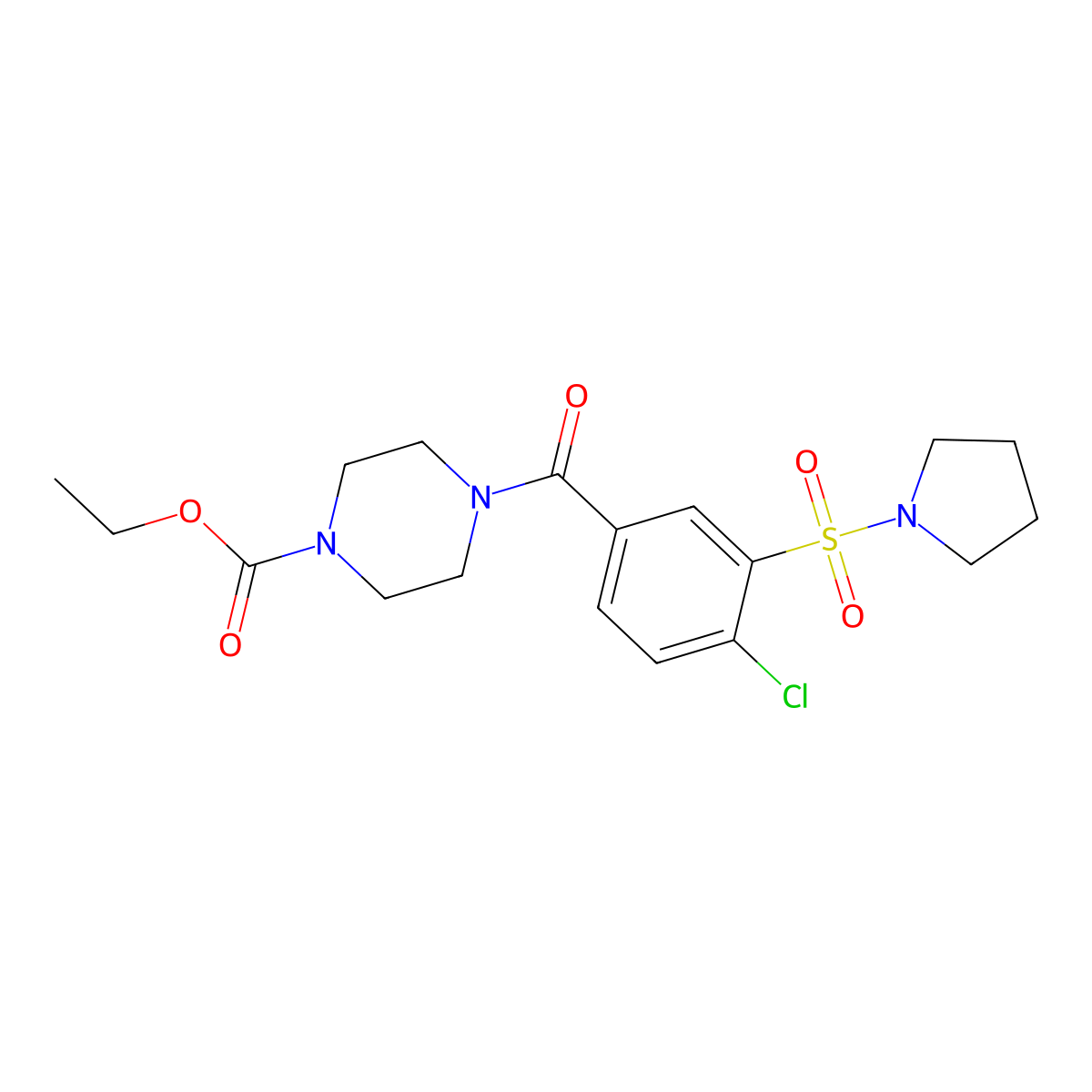 Ethyl 4-(4-chloro-3-(pyrrolidin-1-ylsulfonyl)benzoyl)piperazine-1-carboxylate molecular structure, CAS 838897-56-6