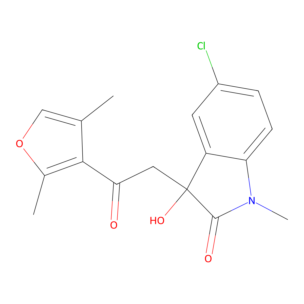 5-Chloro-3-[2-(2,4-dimethylfuran-3-yl)-2-oxoethyl]-3-hydroxy-1-methylindol-2-one molecular structure, CAS 838897-59-9