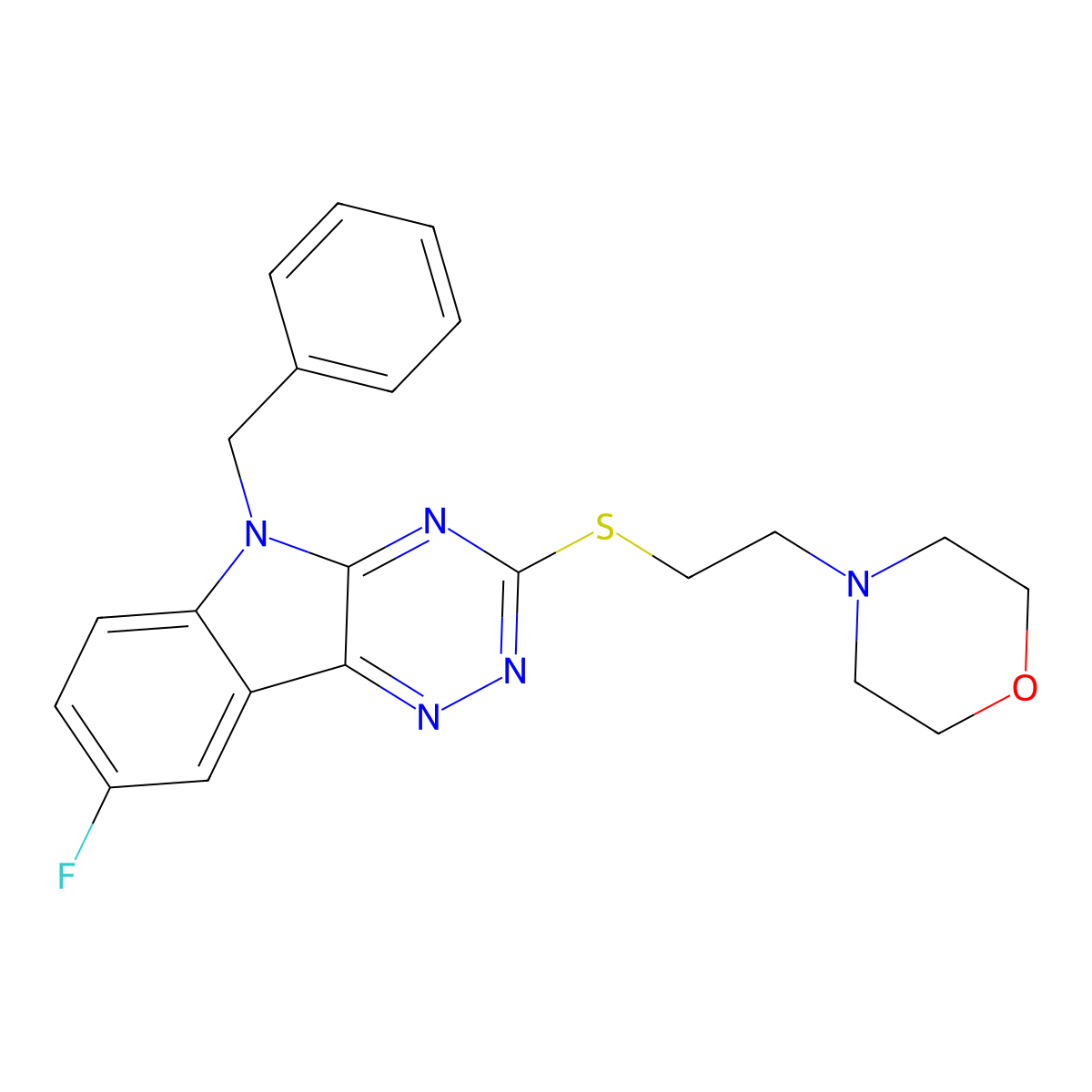 4-[2-[[8-Fluoro-5-(phenylmethyl)-[1,2,4]triazino[5,6-b]indol-3-yl]thio]ethyl]morpholine molecular structure, CAS 838897-68-0