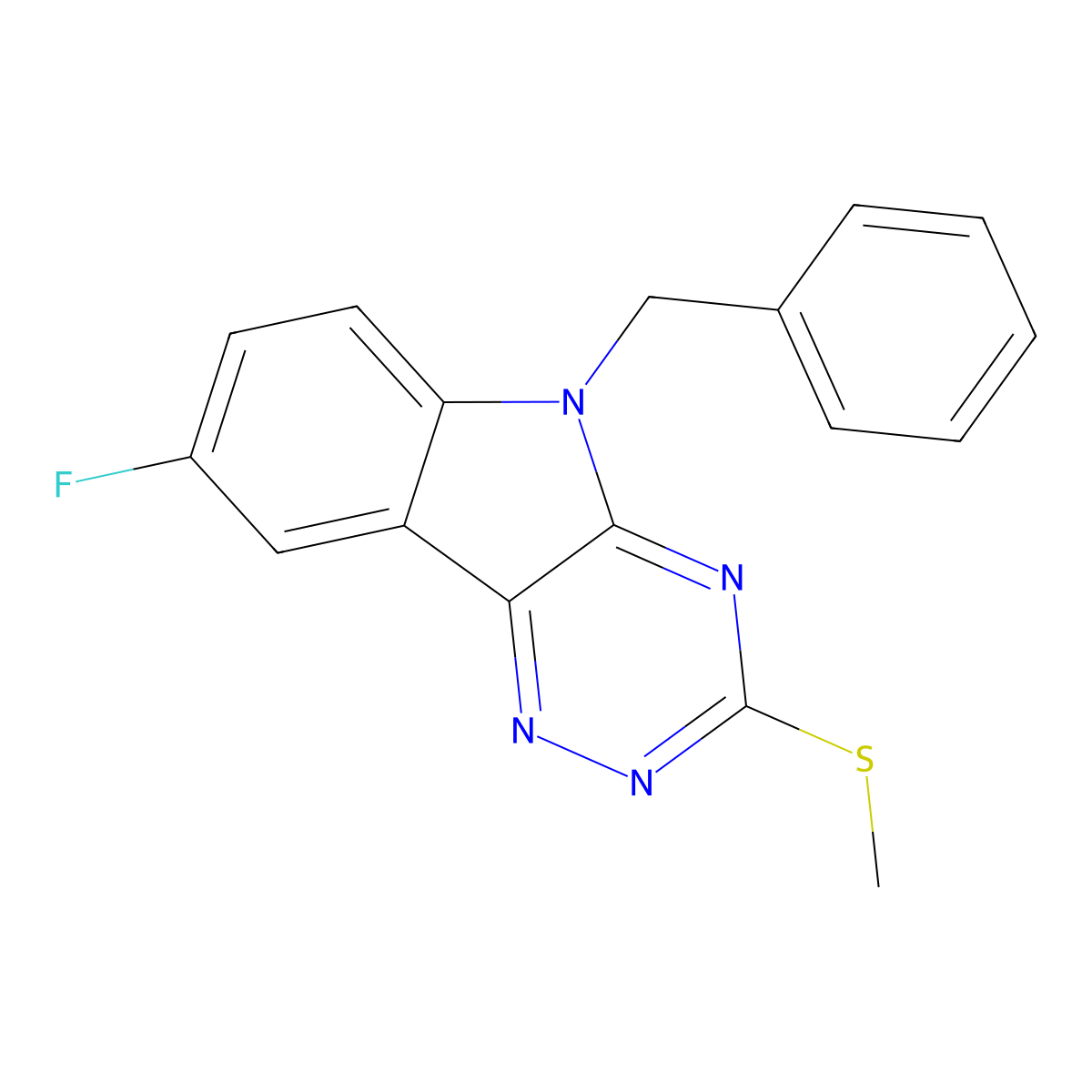 5-Benzyl-8-fluoro-3-methylsulfanyl-[1,2,4]triazino[5,6-b]indole molecular structure, CAS 838897-72-6