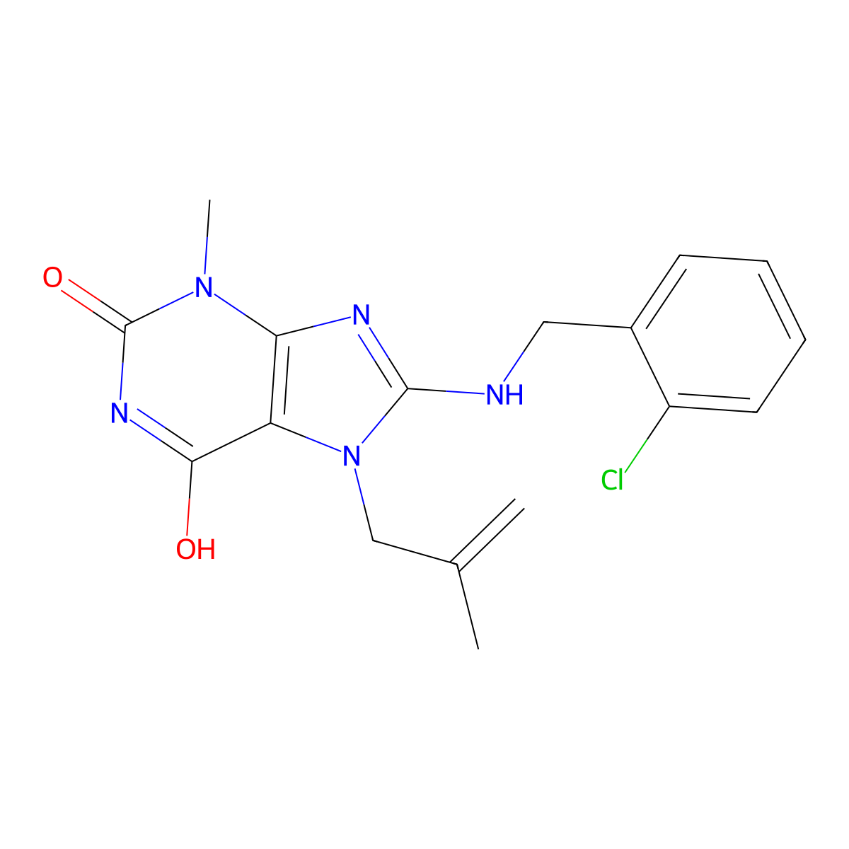 8-[(2-Chlorophenyl)methylamino]-3-methyl-7-(2-methylprop-2-enyl)purine-2,6-dione molecular structure, CAS 838897-84-0