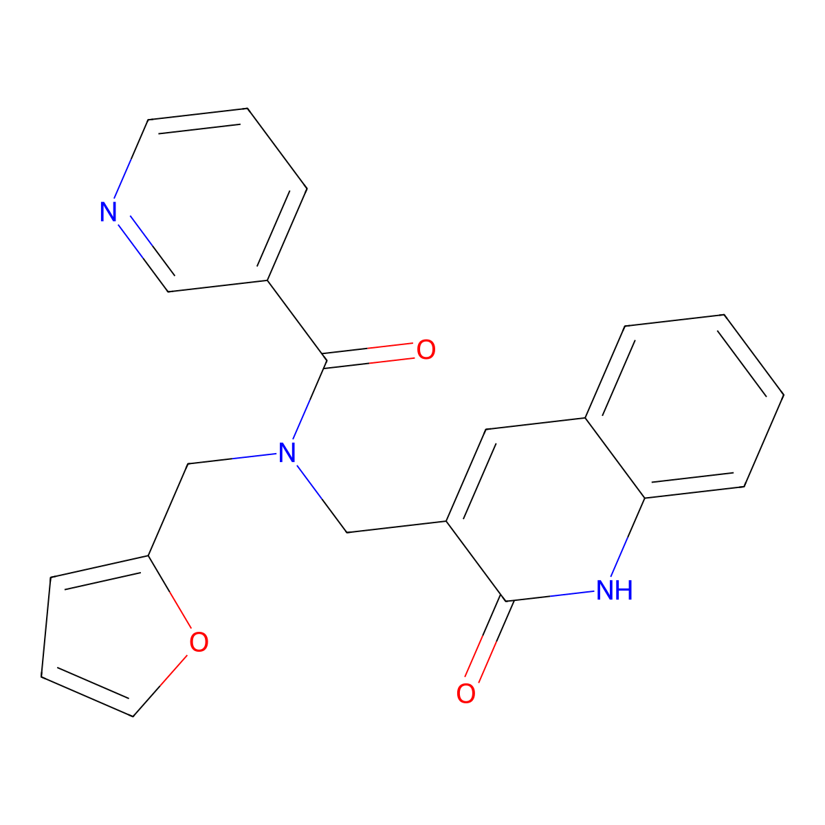 N-(furan-2-ylmethyl)-N-[(2-oxo-1H-quinolin-3-yl)methyl]pyridine-3-carboxamide molecular structure, CAS 838897-89-5