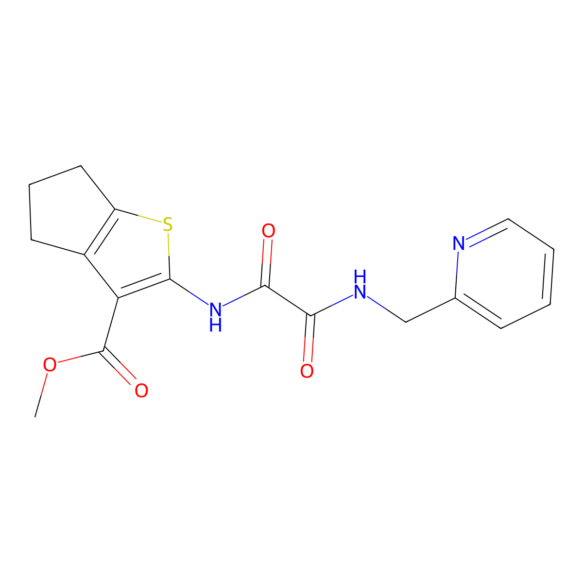 methyl 2-[[2-oxo-2-(pyridin-2-ylmethylamino)acetyl]amino]-5,6-dihydro-4H-cyclopenta[b]thiophene-3-carboxylate molecular structure, CAS 838898-05-8