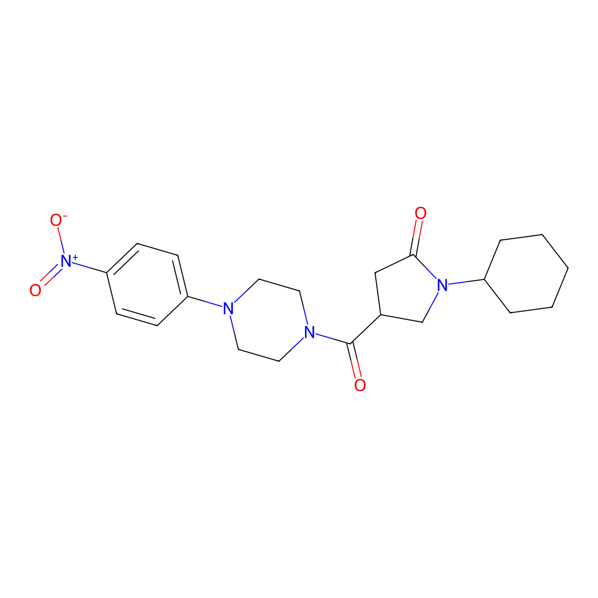 1-Cyclohexyl-4-[4-(4-nitrophenyl)piperazine-1-carbonyl]pyrrolidin-2-one molecular structure, CAS 838898-19-4