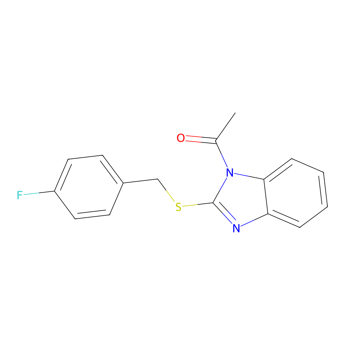 1-[2-[(4-Fluorophenyl)methylsulfanyl]benzimidazol-1-yl]ethanone molecular structure, CAS 838898-39-8