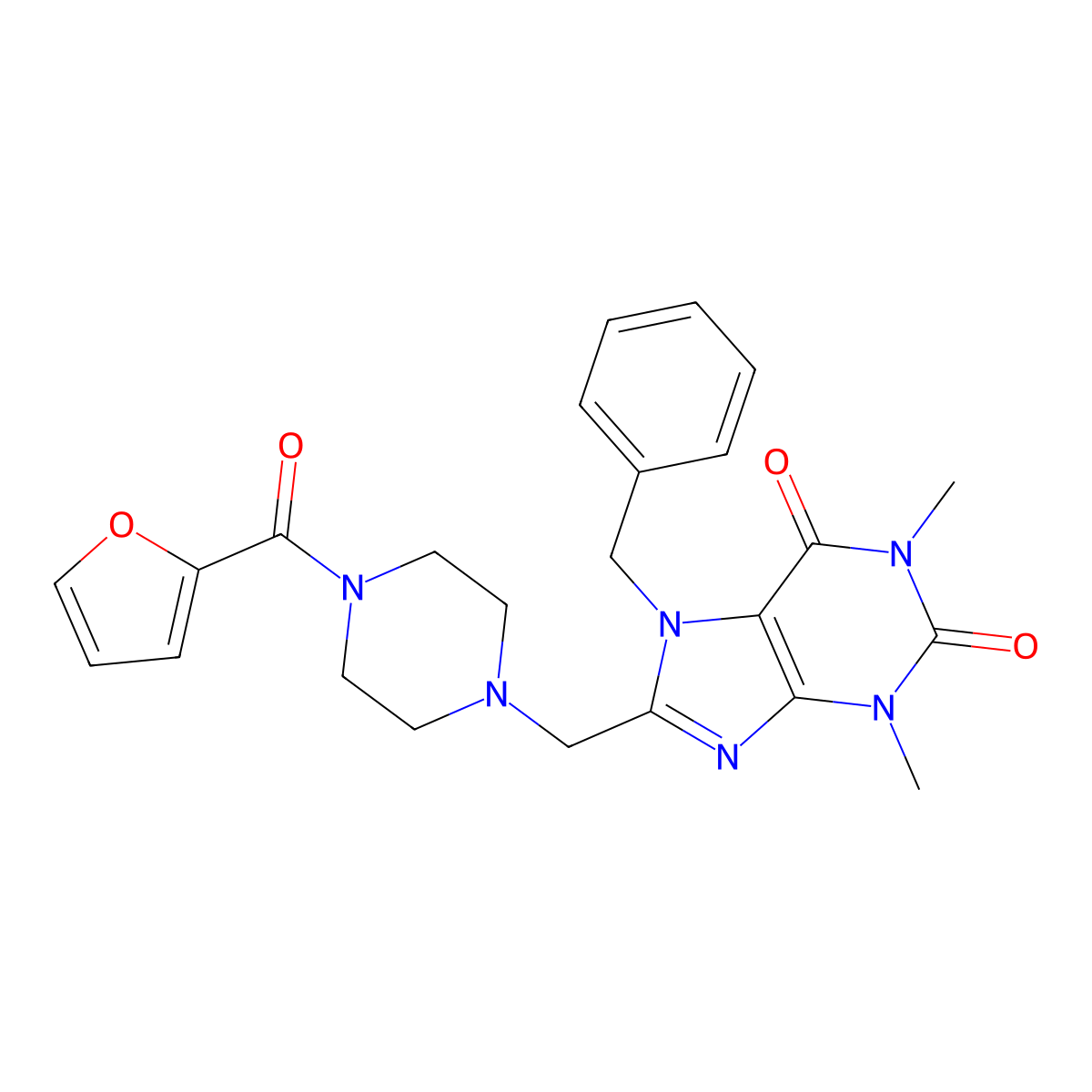 7-Benzyl-8-[[4-(furan-2-carbonyl)piperazin-1-yl]methyl]-1,3-dimethylpurine-2,6-dione molecular structure, CAS 838898-50-3