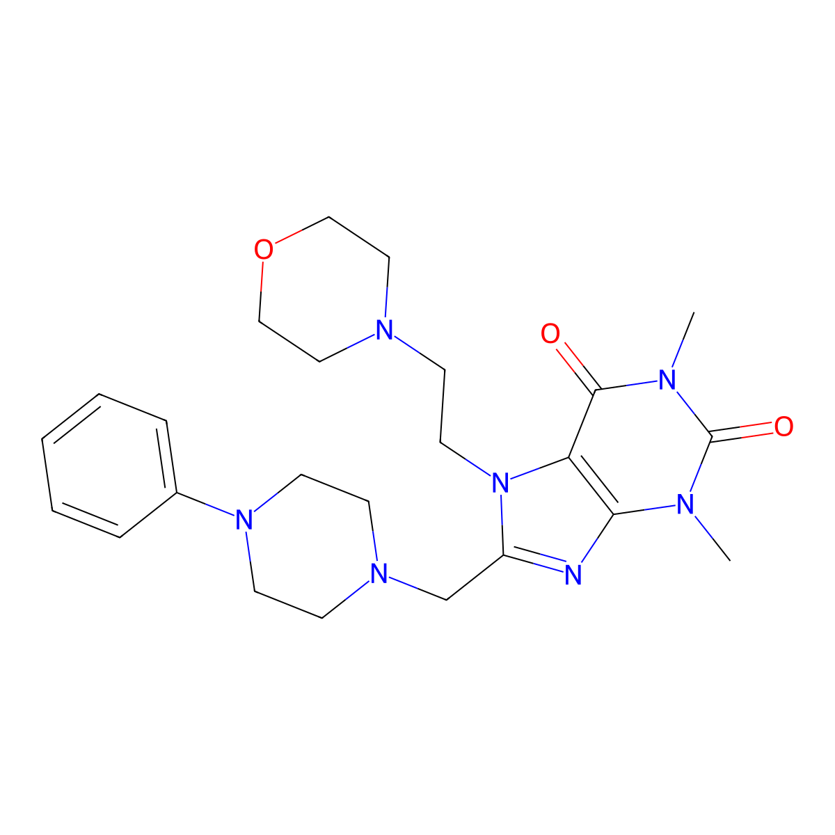 1,3-Dimethyl-7-(2-morpholin-4-ylethyl)-8-[(4-phenylpiperazin-1-yl)methyl]purine-2,6-dione molecular structure, CAS 838898-65-0