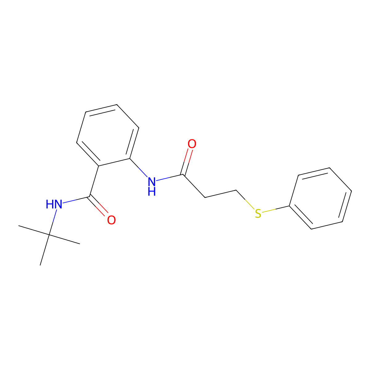 N-tert-butyl-2-(3-phenylsulfanylpropanoylamino)benzamide molecular structure, CAS 838899-08-4