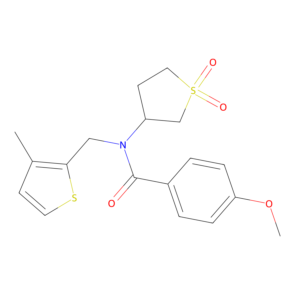 N-(1,1-dioxidotetrahydrothiophen-3-yl)-4-methoxy-N-[(3-methylthiophen-2-yl)methyl]benzamide molecular structure, CAS 838899-23-3