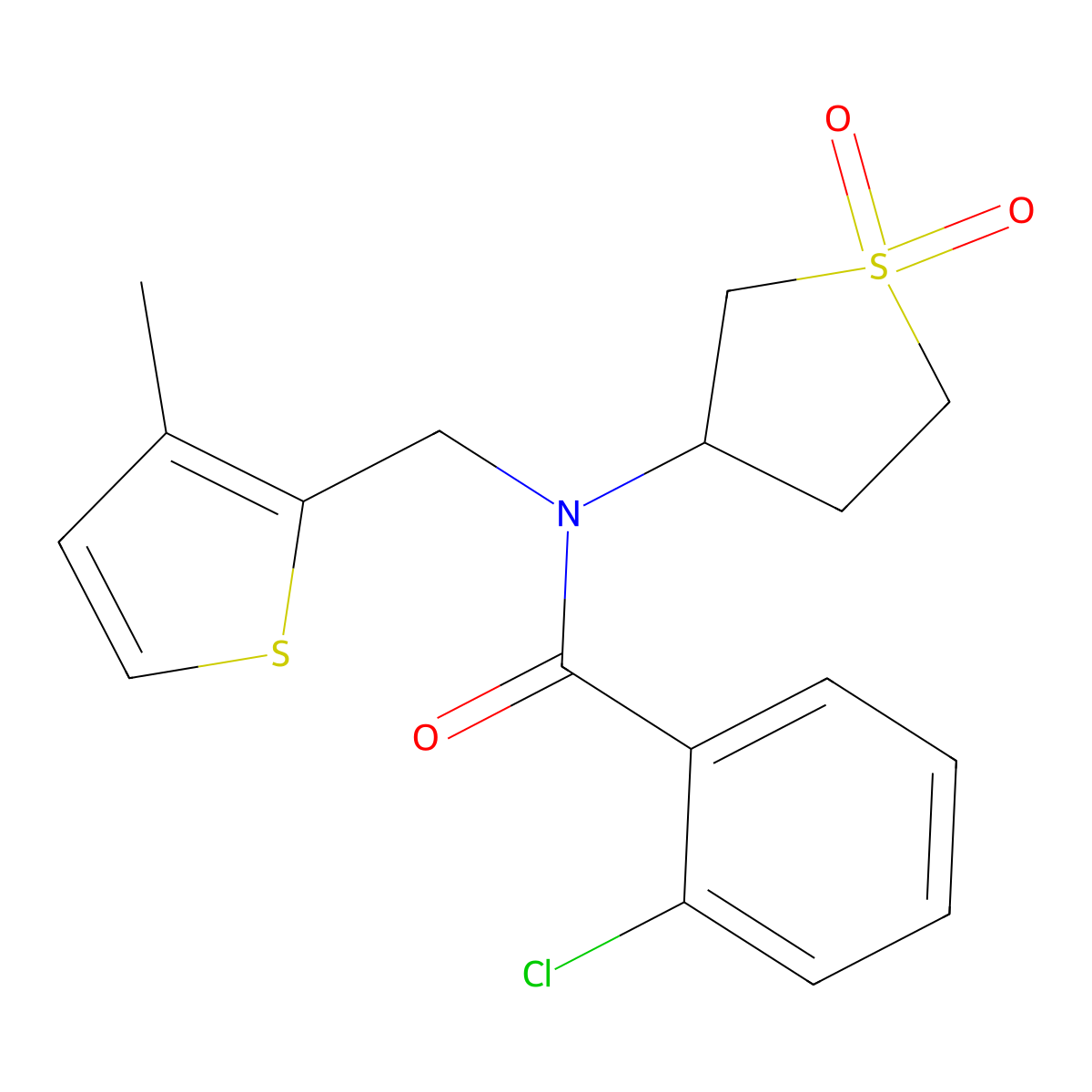 2-chloro-N-(1,1-dioxidotetrahydrothiophen-3-yl)-N-[(3-methylthiophen-2-yl)methyl]benzamide molecular structure, CAS 838899-26-6