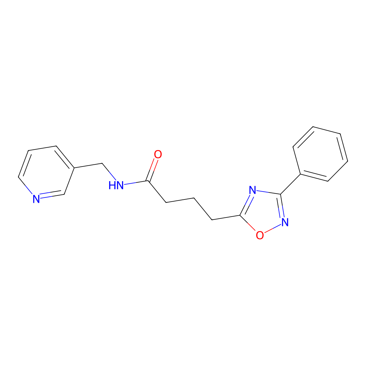 4-(3-phenyl-1,2,4-oxadiazol-5-yl)-N-(pyridin-3-ylmethyl)butanamide molecular structure, CAS 838899-37-9
