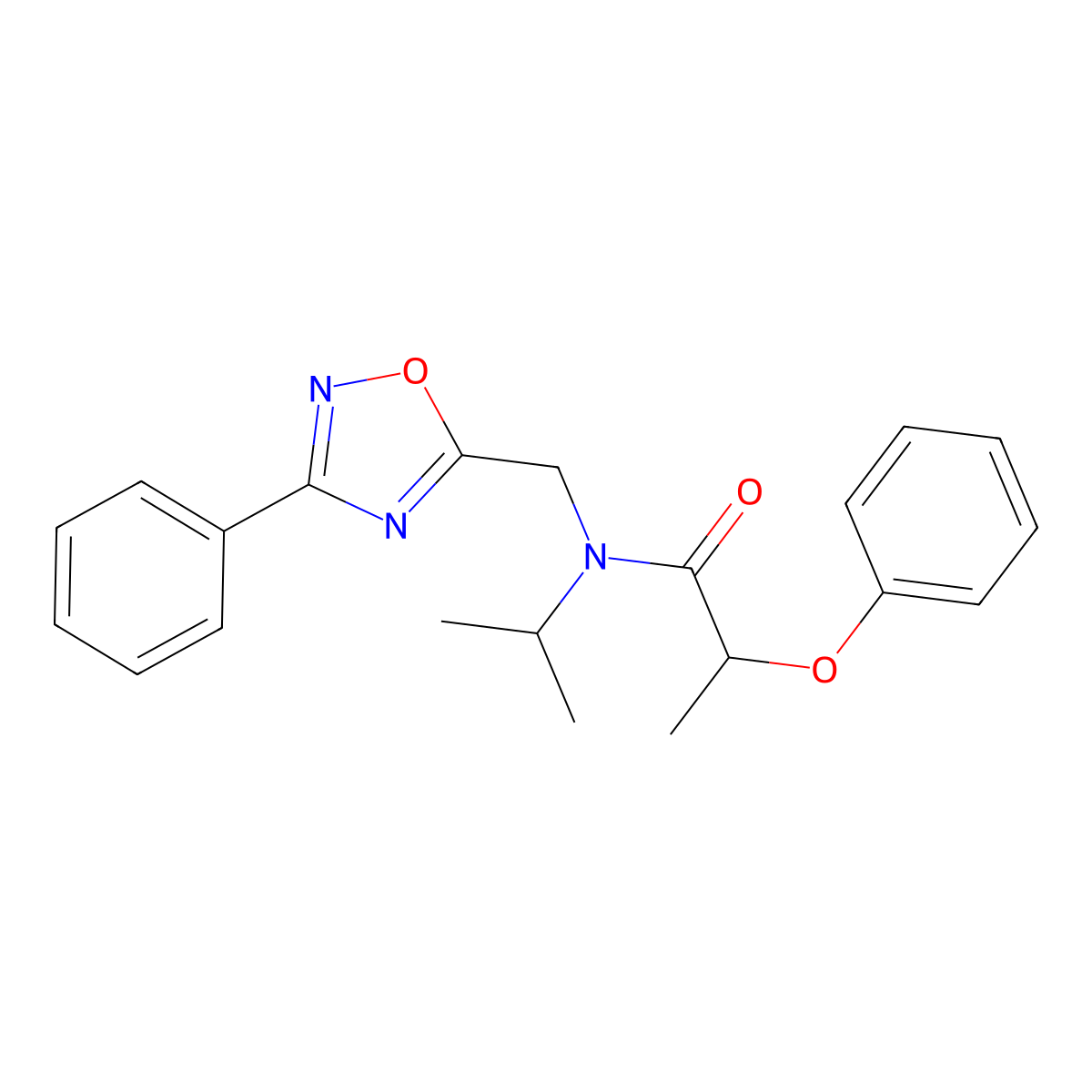 2-phenoxy-N-[(3-phenyl-1,2,4-oxadiazol-5-yl)methyl]-N-(propan-2-yl)propanamide molecular structure, CAS 838899-40-4