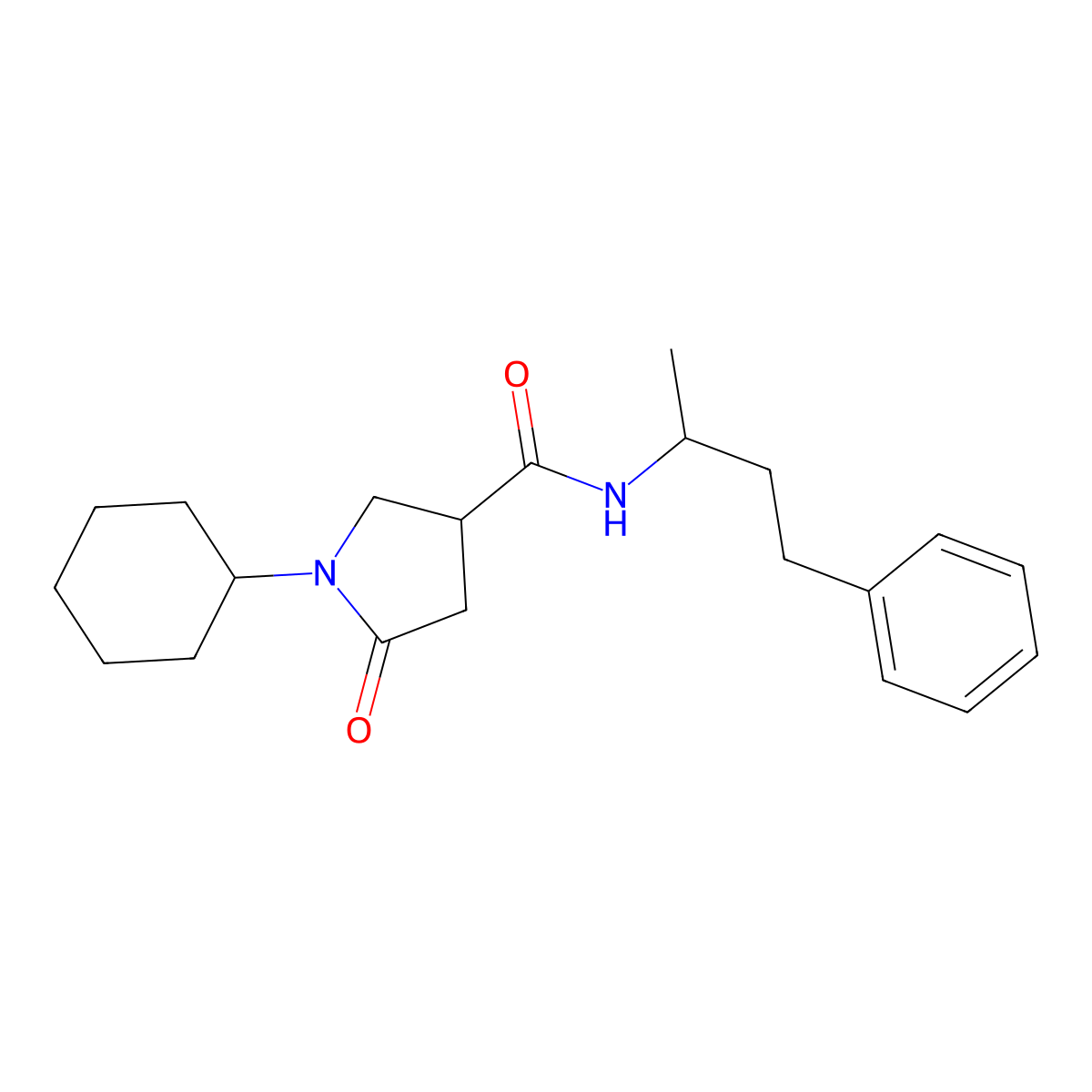 1-cyclohexyl-5-oxo-N-(4-phenylbutan-2-yl)pyrrolidine-3-carboxamide molecular structure, CAS 838899-46-0