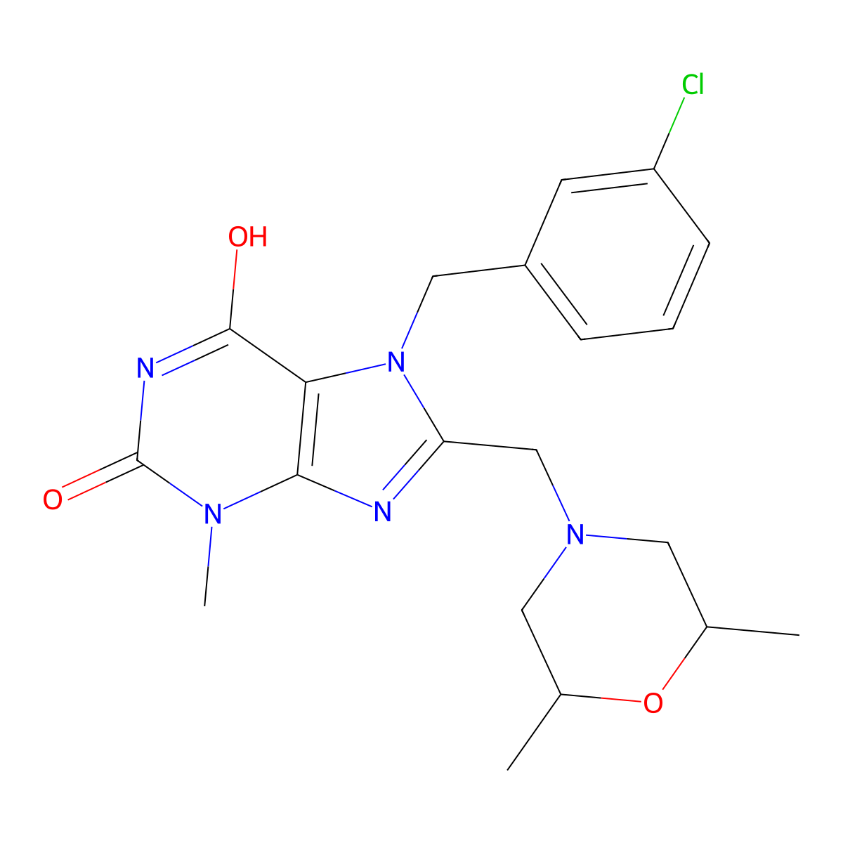 7-(3-chlorobenzyl)-8-((2,6-dimethylmorpholino)methyl)-3-methyl-1H-purine-2,6(3H,7H)-dione molecular structure, CAS 838899-57-3
