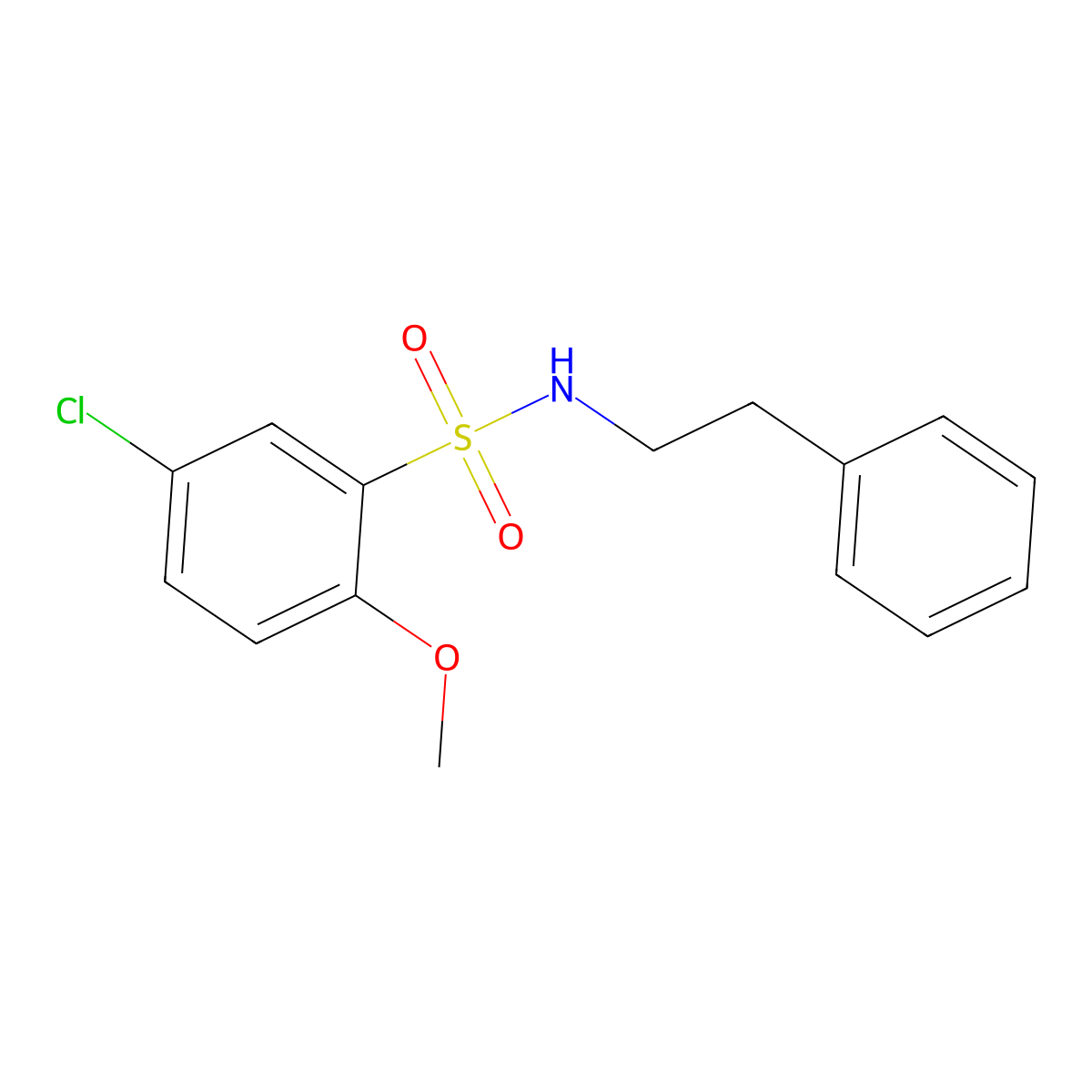 5-chloro-2-methoxy-N-(2-phenylethyl)benzenesulfonamide molecular structure, CAS 838899-76-6