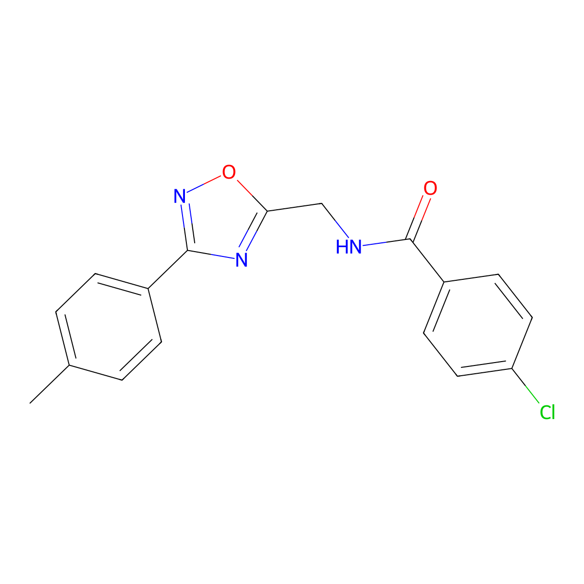 4-chloro-N-[[3-(4-methylphenyl)-1,2,4-oxadiazol-5-yl]methyl]benzamide molecular structure, CAS 838899-78-8