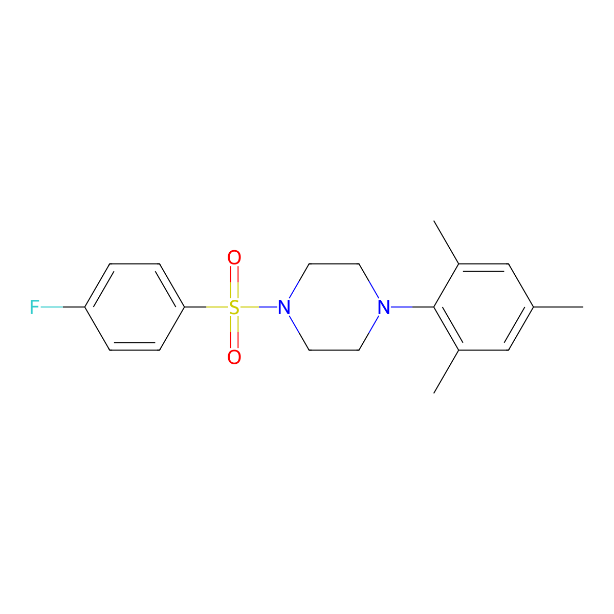 1-[(4-Fluorophenyl)sulfonyl]-4-mesitylpiperazine molecular structure, CAS 838899-93-7