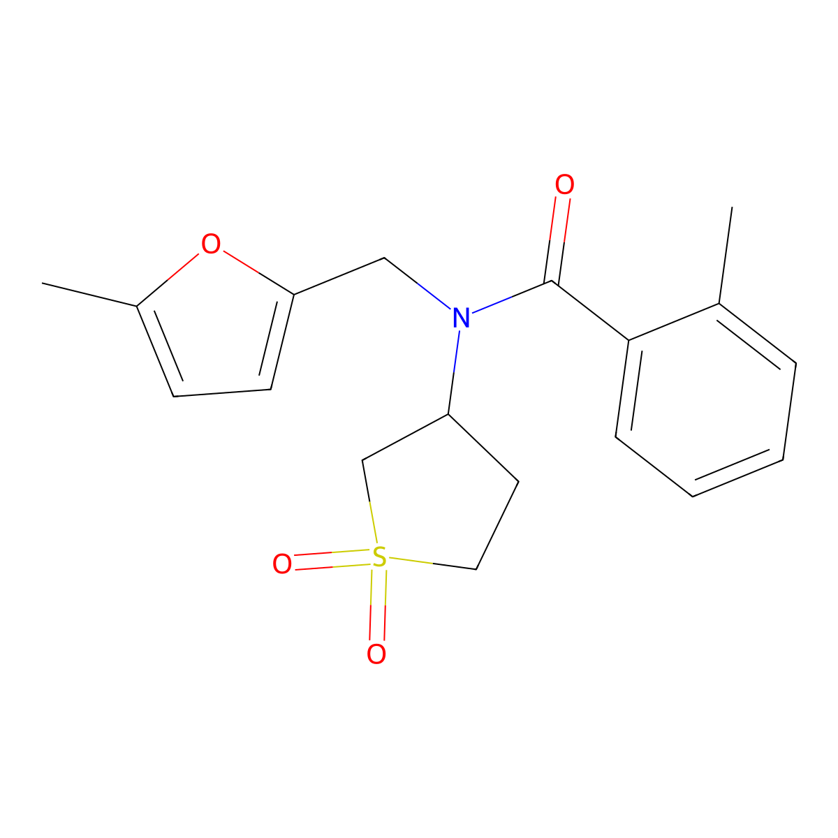 N-(1,1-dioxidotetrahydrothiophen-3-yl)-2-methyl-N-[(5-methylfuran-2-yl)methyl]benzamide molecular structure, CAS 838899-94-8