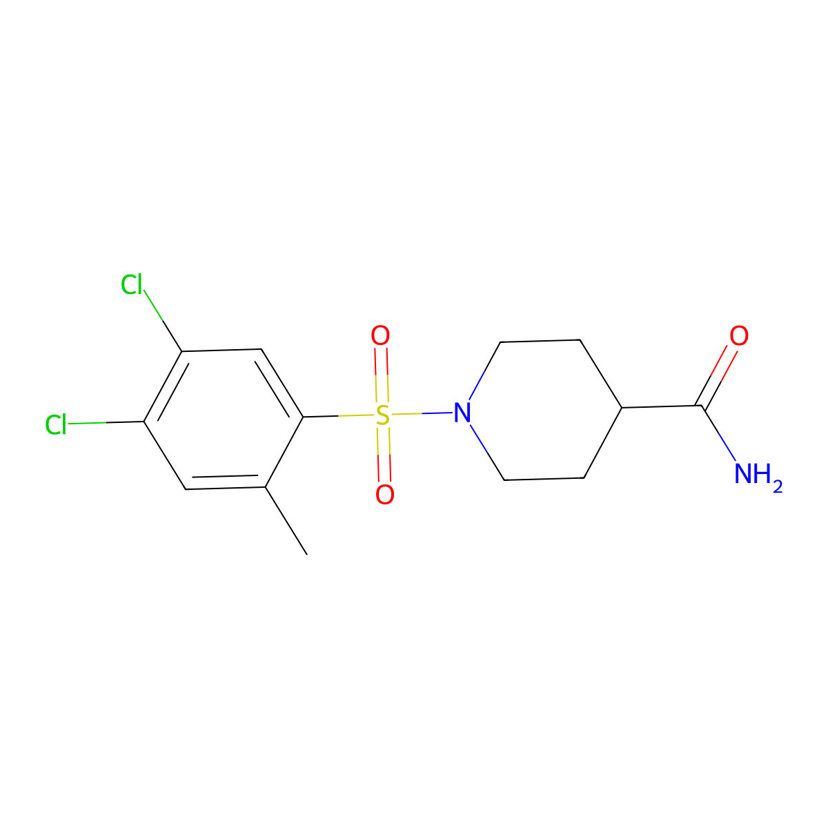 1-(4,5-Dichloro-2-methylphenyl)sulfonylpiperidine-4-carboxamide molecular structure, CAS 838899-97-1