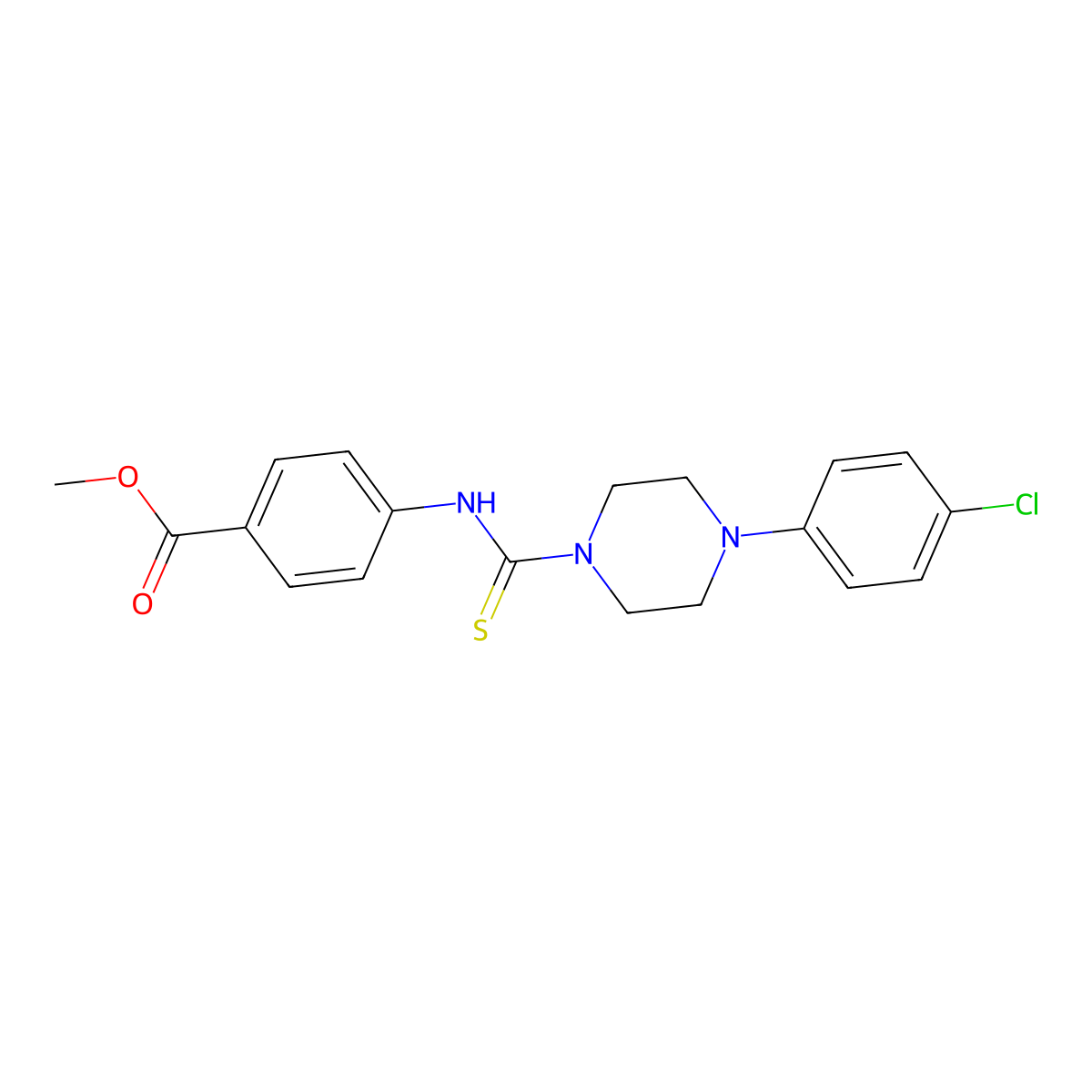 Methyl 4-({[4-(4-chlorophenyl)piperazinyl]thioxomethyl}amino)benzoate molecular structure, CAS 838900-00-8