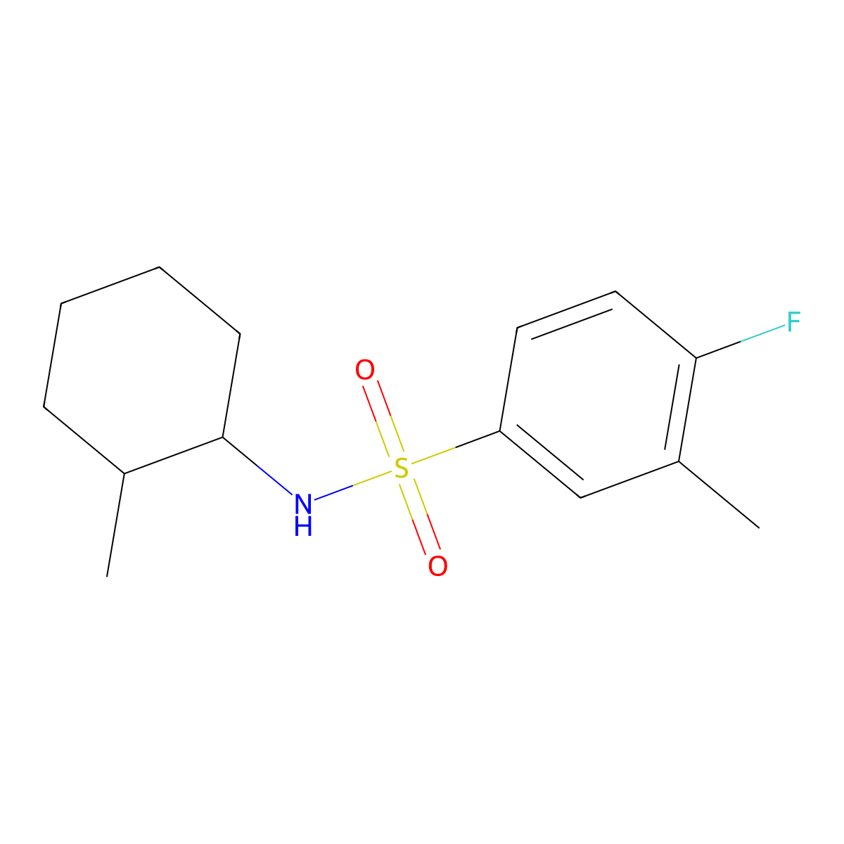 4-fluoro-3-methyl-N-(2-methylcyclohexyl)benzenesulfonamide molecular structure, CAS 838900-05-3