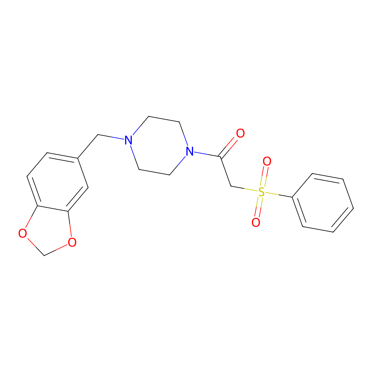2-(Benzenesulfonyl)-1-[4-(1,3-benzodioxol-5-ylmethyl)piperazin-1-yl]ethanone molecular structure, CAS 838900-28-0