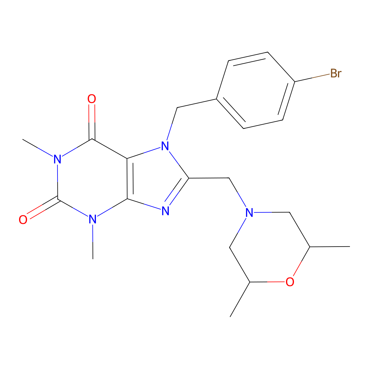 7-[(4-Bromophenyl)methyl]-8-[(2,6-dimethylmorpholin-4-yl)methyl]-1,3-dimethylpurine-2,6-dione molecular structure, CAS 838900-34-8