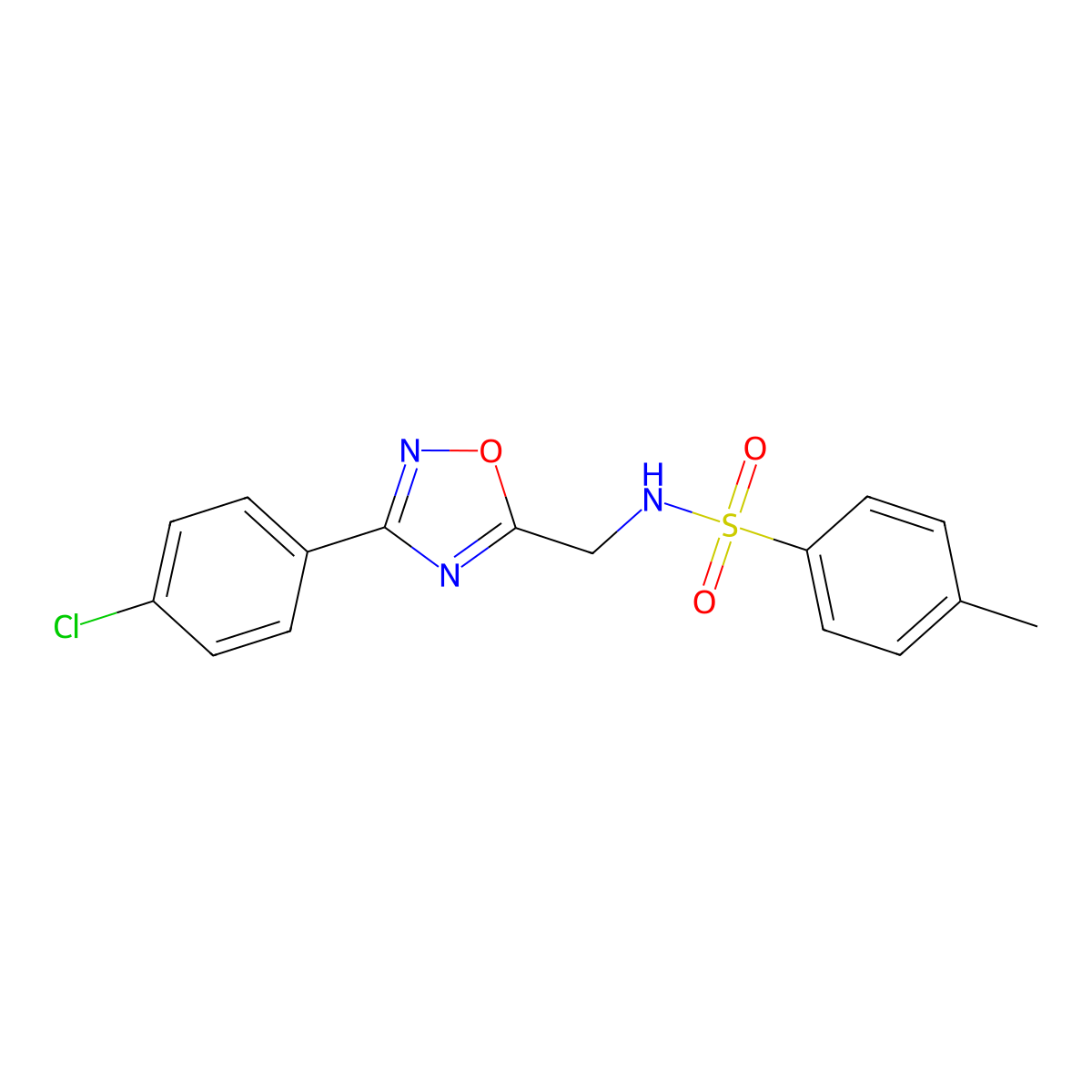 N-[[3-(4-chlorophenyl)-1,2,4-oxadiazol-5-yl]methyl]-4-methylbenzenesulfonamide molecular structure, CAS 838900-39-3