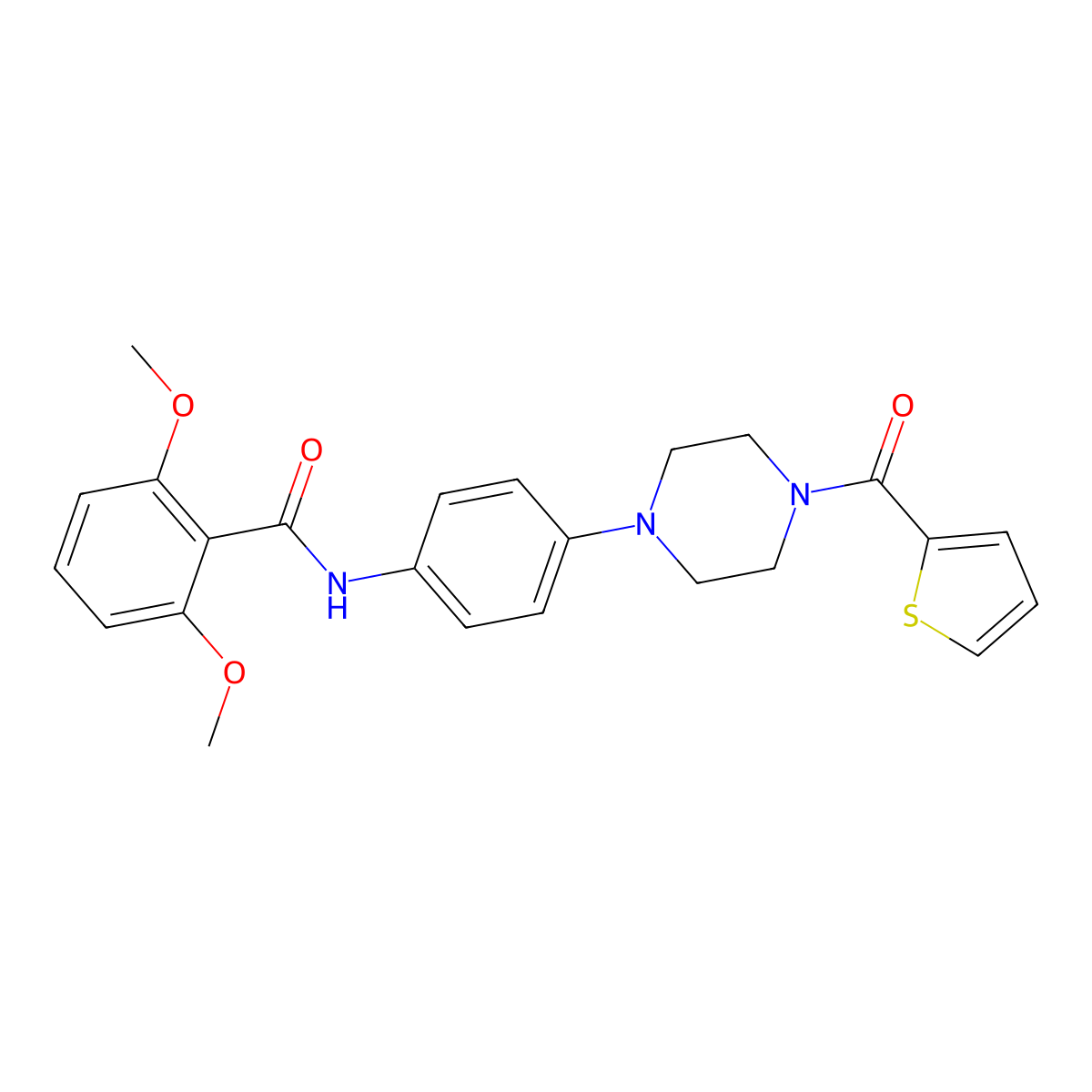 2,6-dimethoxy-N-[4-[4-(thiophene-2-carbonyl)piperazin-1-yl]phenyl]benzamide molecular structure, CAS 838900-44-0
