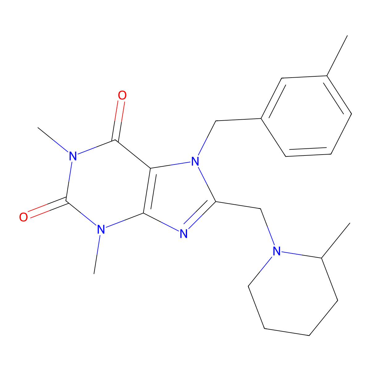 1,3-dimethyl-7-(3-methylbenzyl)-8-[(2-methylpiperidin-1-yl)methyl]-3,7-dihydro-1H-purine-2,6-dione molecular structure, CAS 838900-57-5