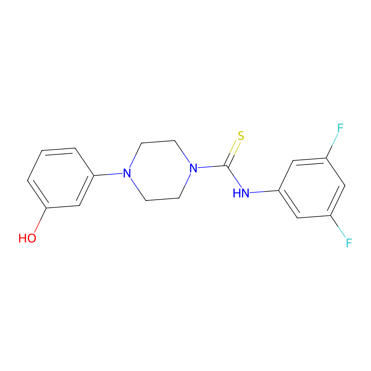 N-(3,5-difluorophenyl)-4-(3-hydroxyphenyl)piperazine-1-carbothioamide molecular structure, CAS 838900-58-6
