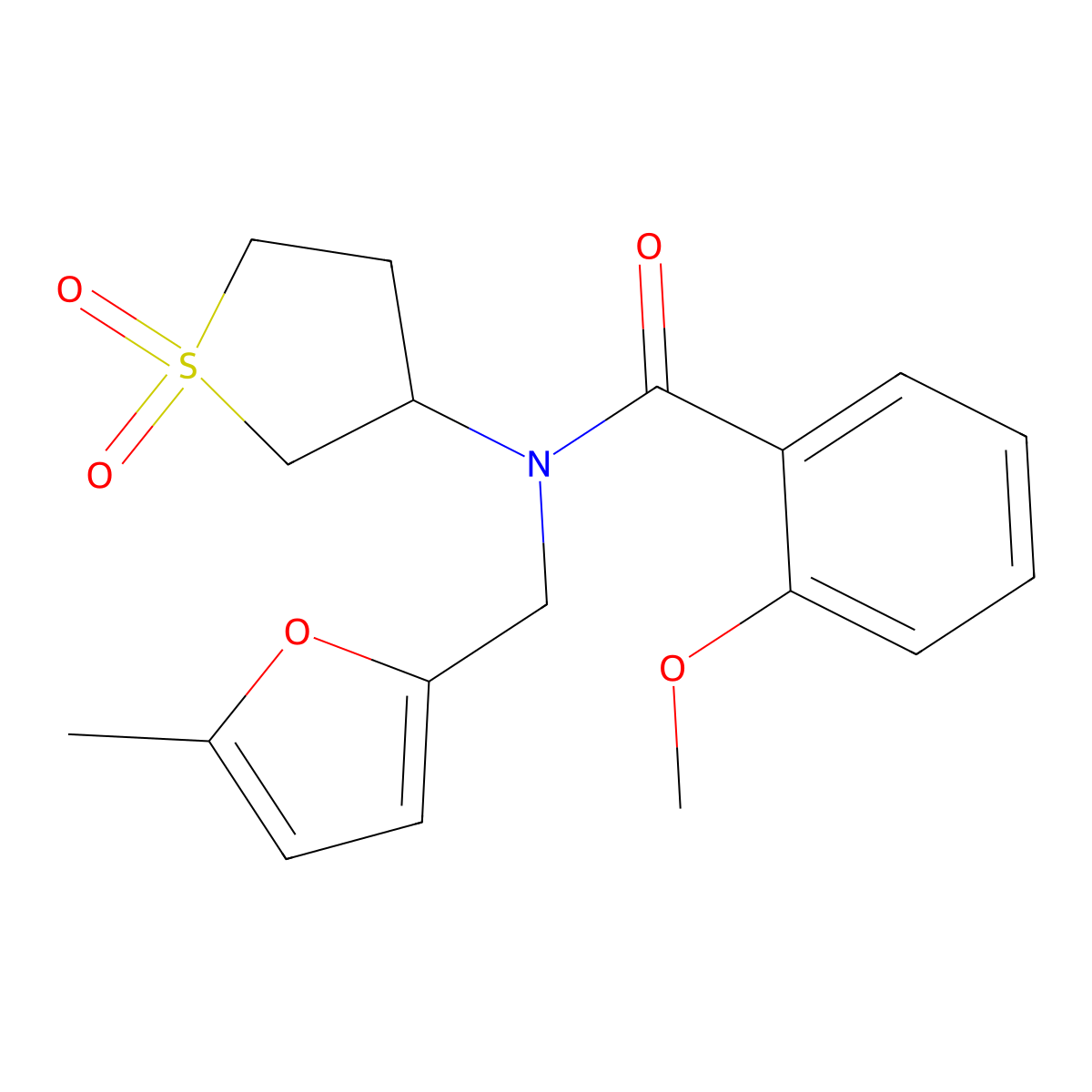 N-(1,1-dioxidotetrahydrothiophen-3-yl)-2-methoxy-N-[(5-methylfuran-2-yl)methyl]benzamide molecular structure, CAS 838900-81-5