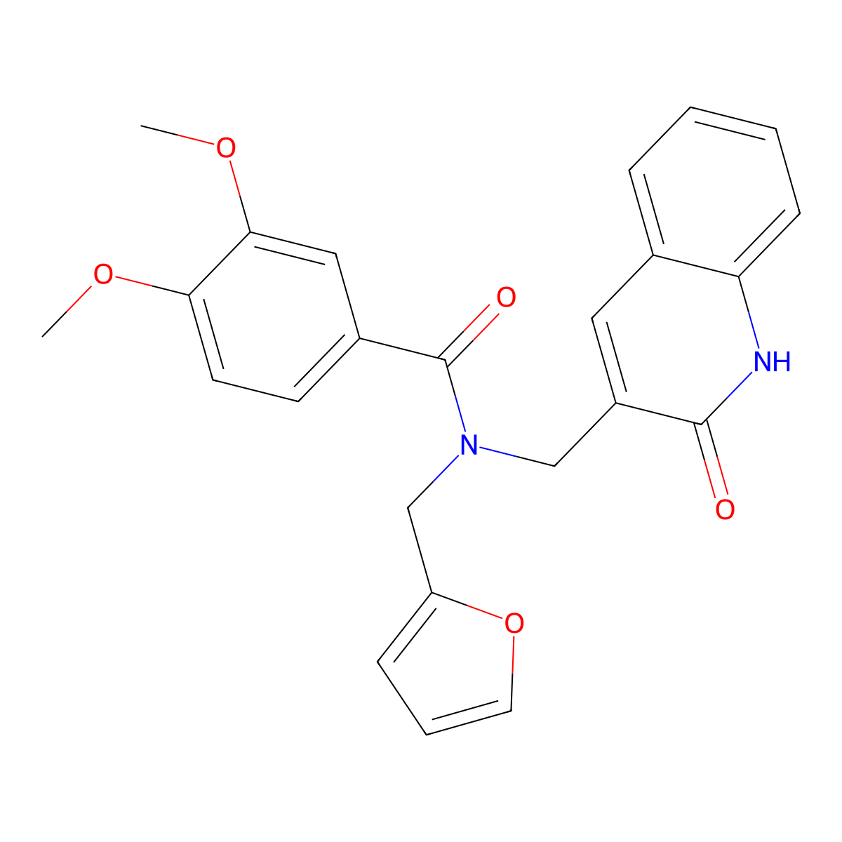 N-(furan-2-ylmethyl)-3,4-dimethoxy-N-[(2-oxo-1H-quinolin-3-yl)methyl]benzamide molecular structure, CAS 838901-33-0