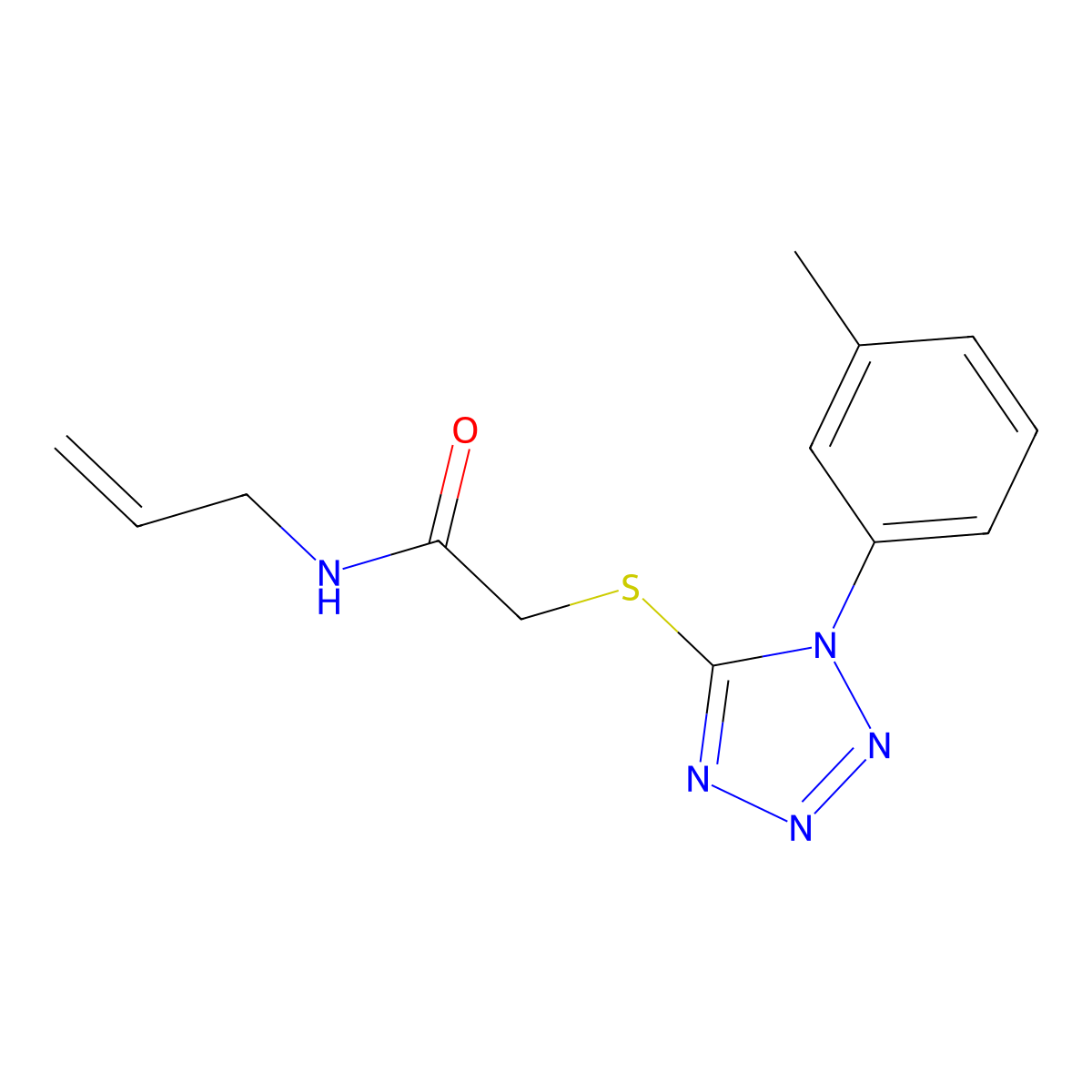 2-{[1-(3-methylphenyl)-1H-tetrazol-5-yl]sulfanyl}-N-(prop-2-en-1-yl)acetamide molecular structure, CAS 838901-42-1