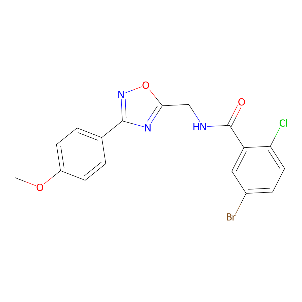 5-bromo-2-chloro-N-[[3-(4-methoxyphenyl)-1,2,4-oxadiazol-5-yl]methyl]benzamide molecular structure, CAS 838901-78-3